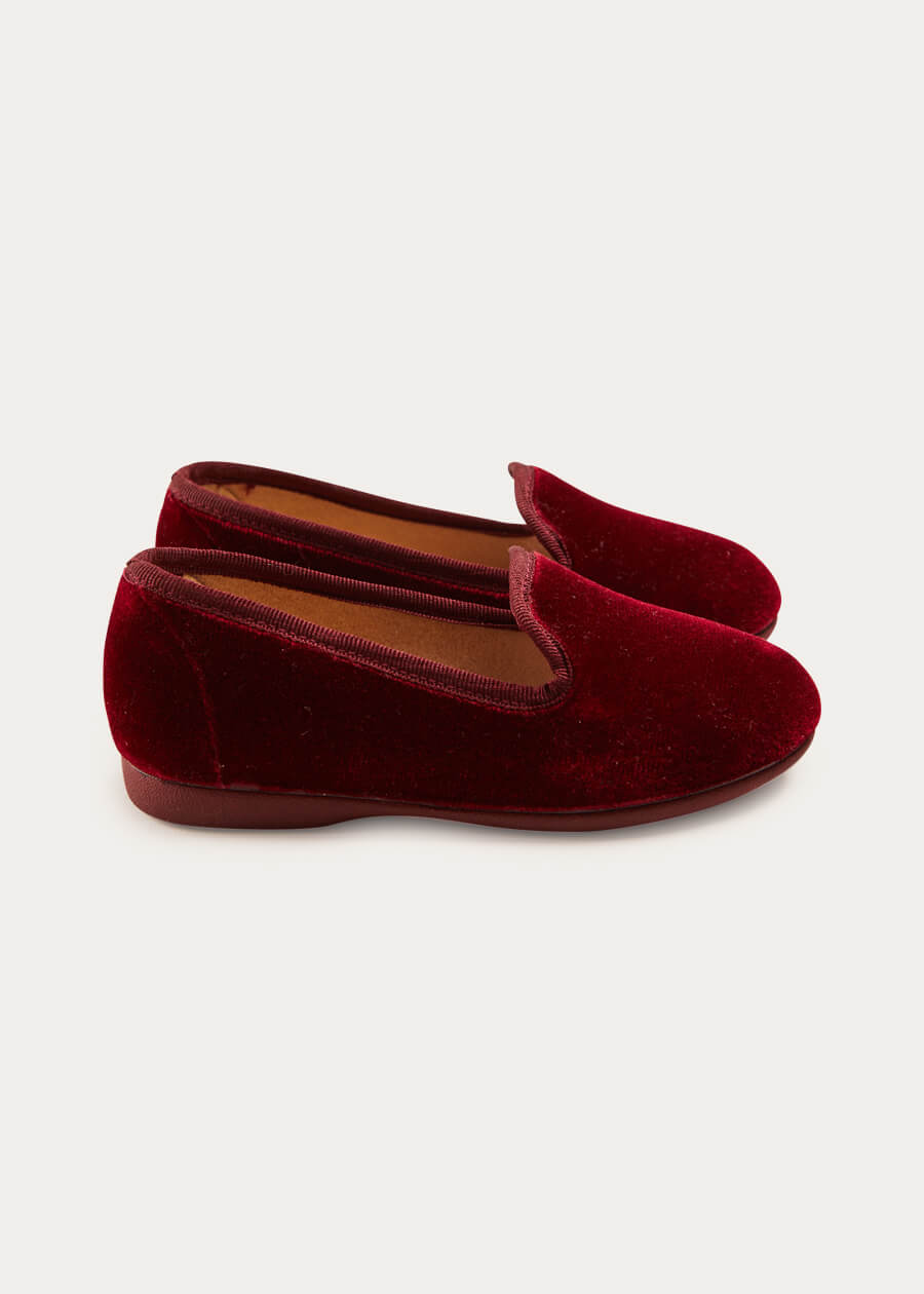 Burgundy Velvet Slippers for Women - Soft & Cozy House Shoes Size 24-34EU - Perfect for Indoor Relaxation, Lounging & Spa Days