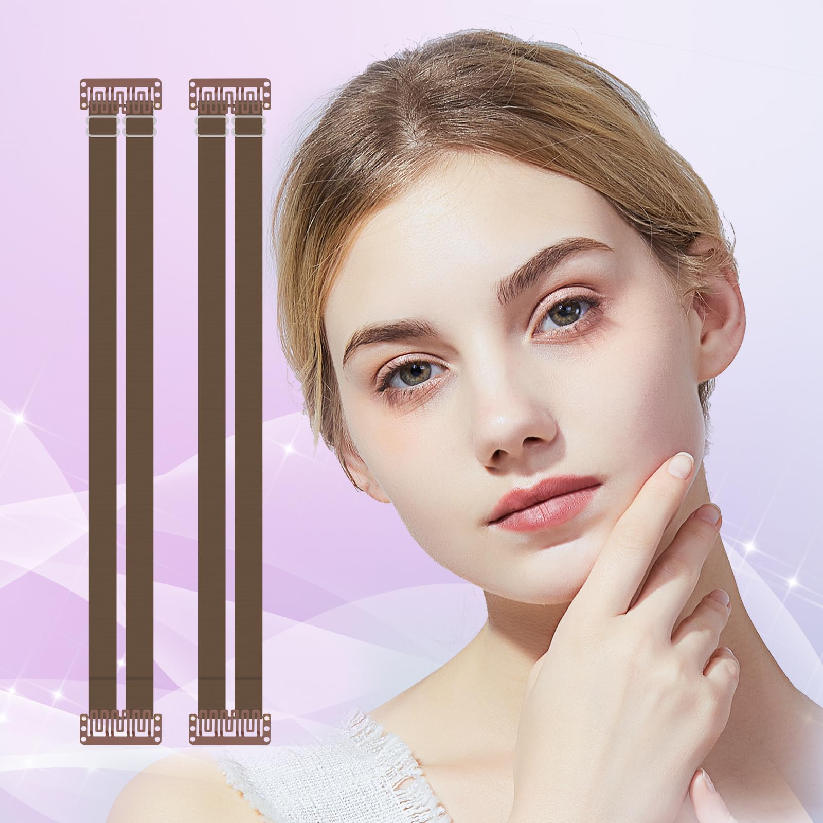 Invisible Face Lift Tape with Bands & Hair Clips - 2 PCS Facelift Bands for Instant Face Lifting & Tightening - Perfect for Special Occasions, Photos, and Everyday Beauty Enhancement (Brown)