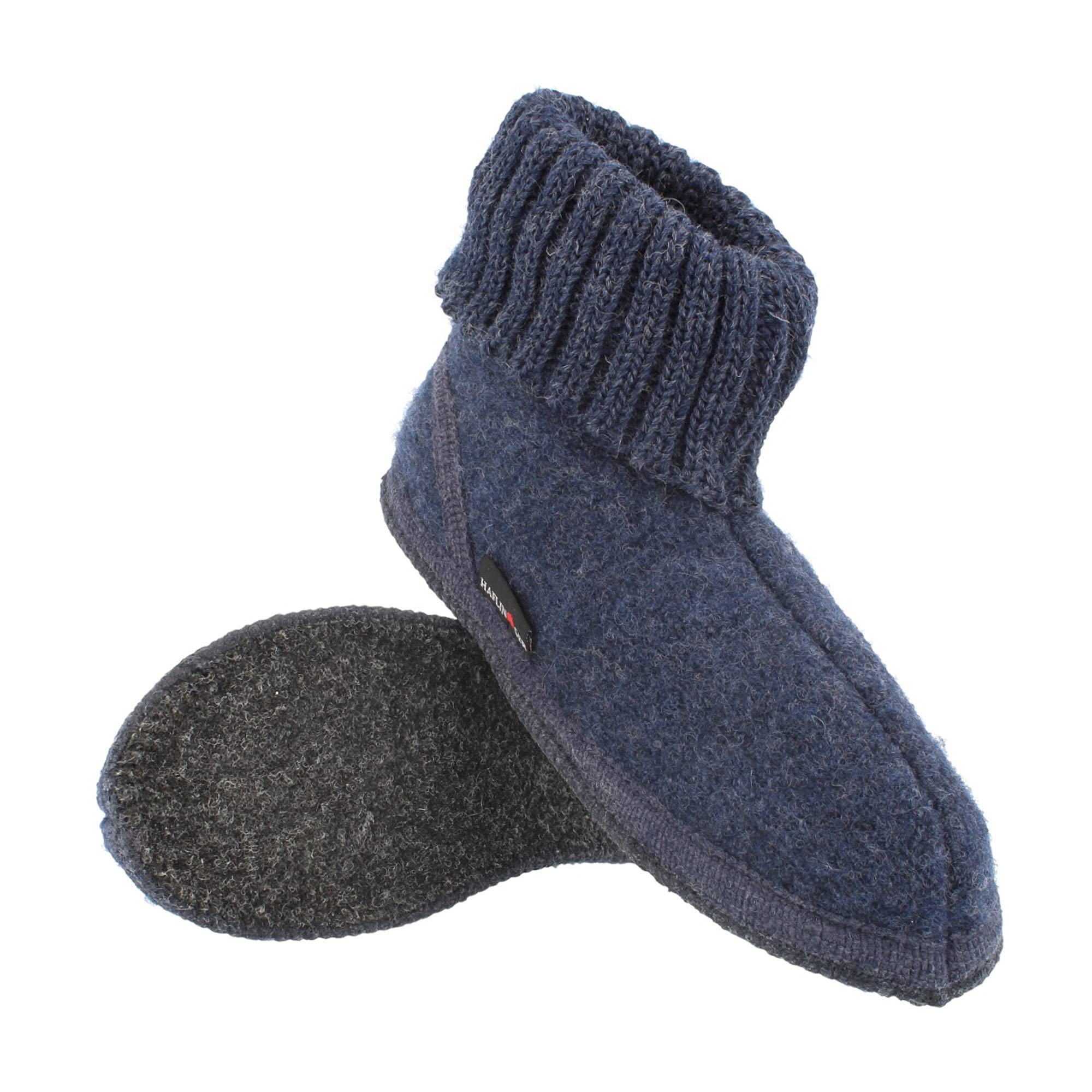 HAFLINGER Men's High Hi-Top Slippers - Comfortable Wool Slippers for Men, Size 10.5, Jeans 72 - Perfect for Indoor Relaxation, Lounging & Cold Weather Comfort