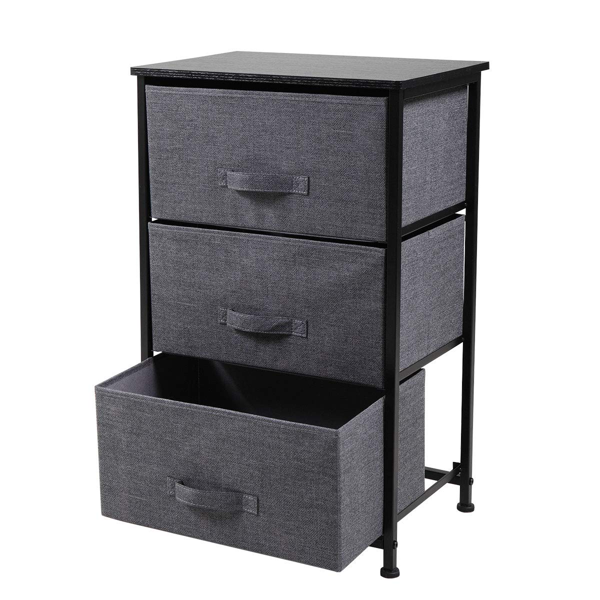3-Tier Non-Woven Drawer Organizer with Easy Pull Handles - Modern Black MDF Wood Finish Storage Tower for Bedroom, Closet & Office - Perfect for Clothes, Accessories, Stationery & Home Organization