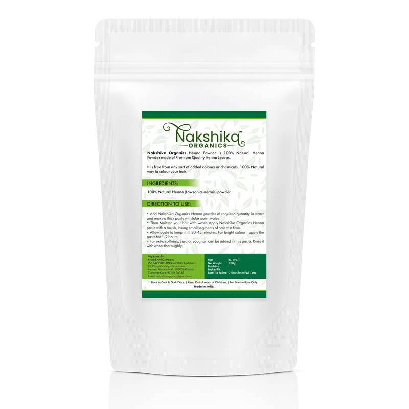 Nakshika Organics 100% Natural Henna Powder for Hair - Soft, Shiny & Rich Color (2x200g) | Chemical-Free Hair Dye & Conditioning Treatment for Natural Hair Care at Home