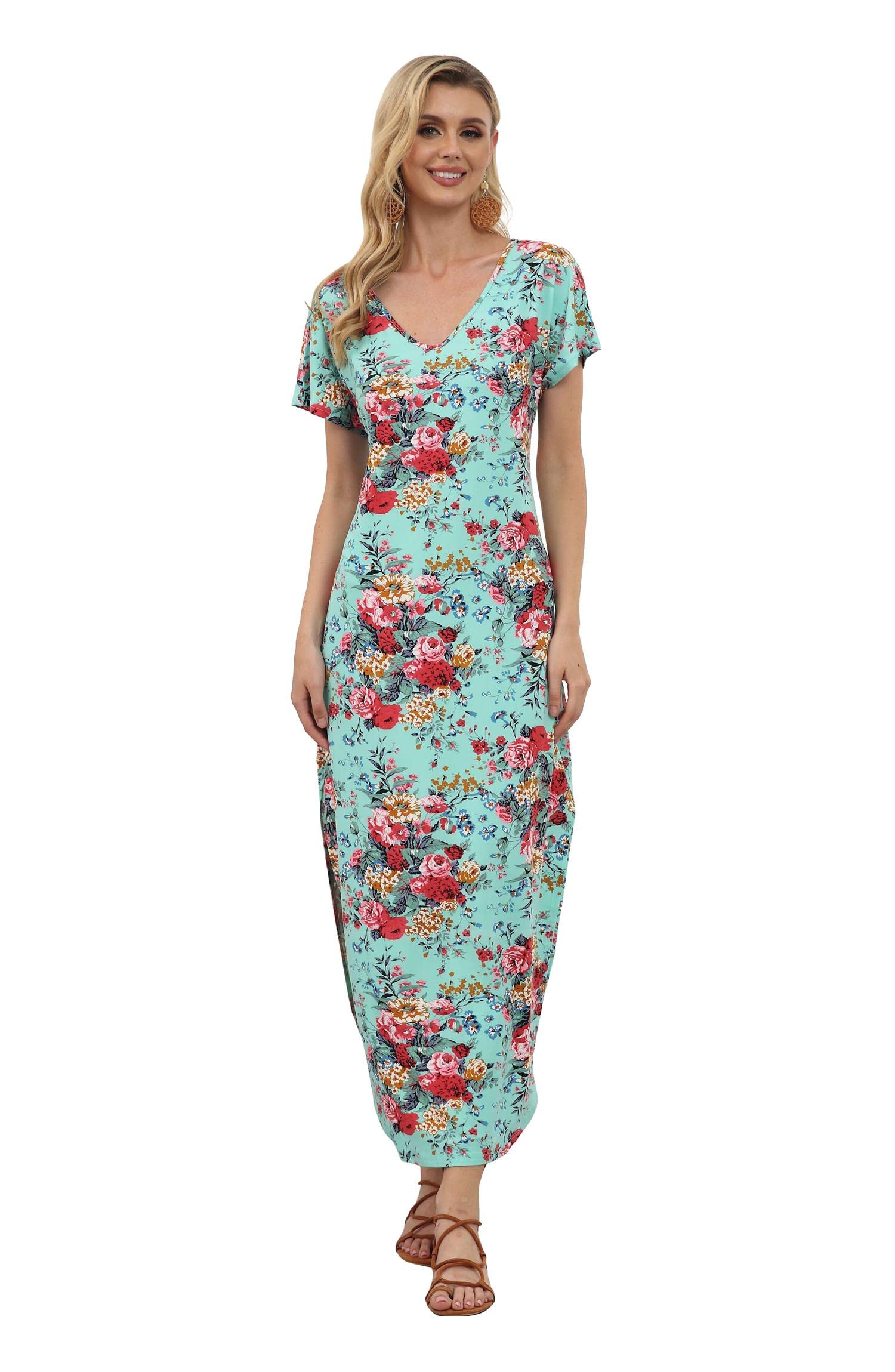 Floral Print Women's Maxi Dress - Long Casual Summer Dress with Pockets for Beach, Party & Vacation | Boho Chic Flowy Dress for Outdoor Events & Travel
