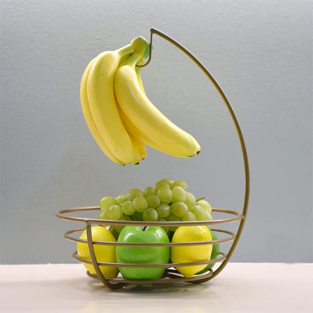 Premium Iron Wire Fruit Basket with Banana Hook - Sturdy Decorative Display Bowl for Fruits, Vegetables, Eggs & Bread Storage - Perfect for Kitchen Counter, Dining Table & Breakfast Buffet Display