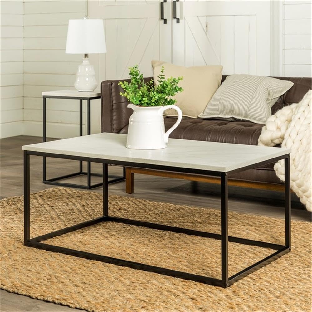 Walker Edison Modern 42 Inch Marble & Metal Frame Rectangle Coffee Table - Living Room Accent, Ottoman, End Table - Stylish & Durable for Home, Office, Lounge