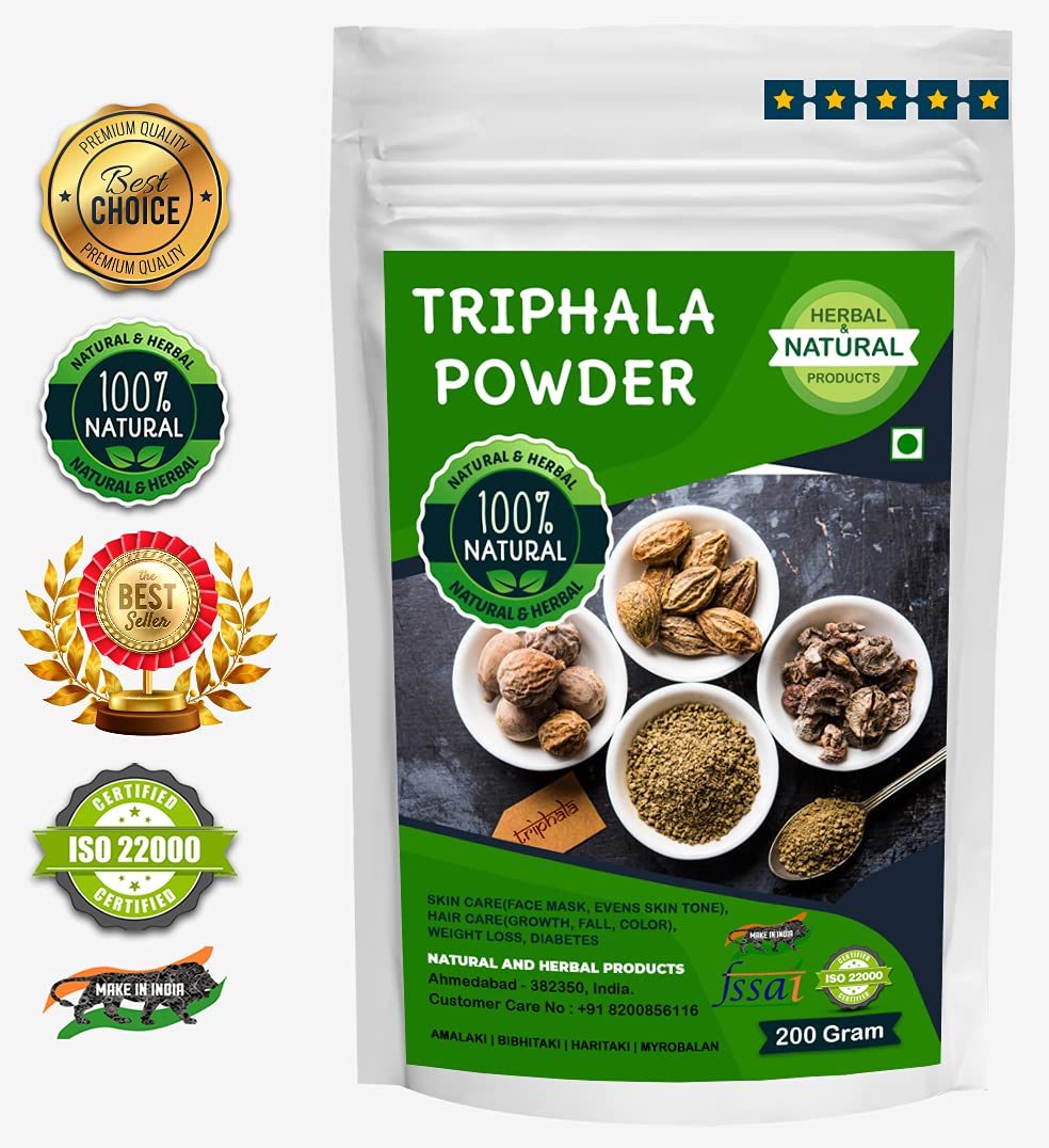 Organic Triphala Powder - Amalaki, Bibhitaki, Haritaki | Natural Skin Care (Face Mask, Brightening, Even Tone), Hair Growth, Weight Management & Immune Support | Ayurvedic Herbal Supplement for Detox, Digestion & Wellness - 200g | Perfect for Daily Wellness Routine & Ayurvedic Remedies