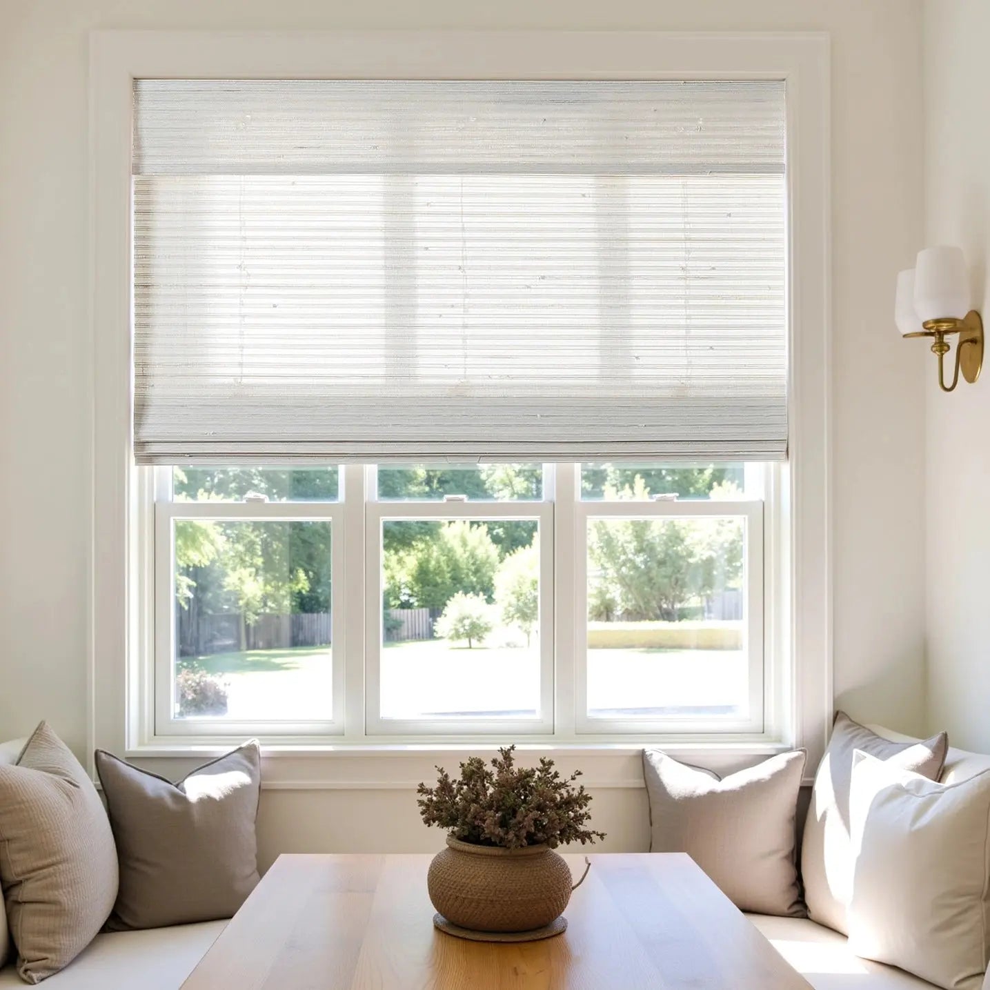 Natural Bamboo Woven Paper Window Shade - Marble White | Eco-Friendly Roman Blinds for Living Room & Bedroom Decor