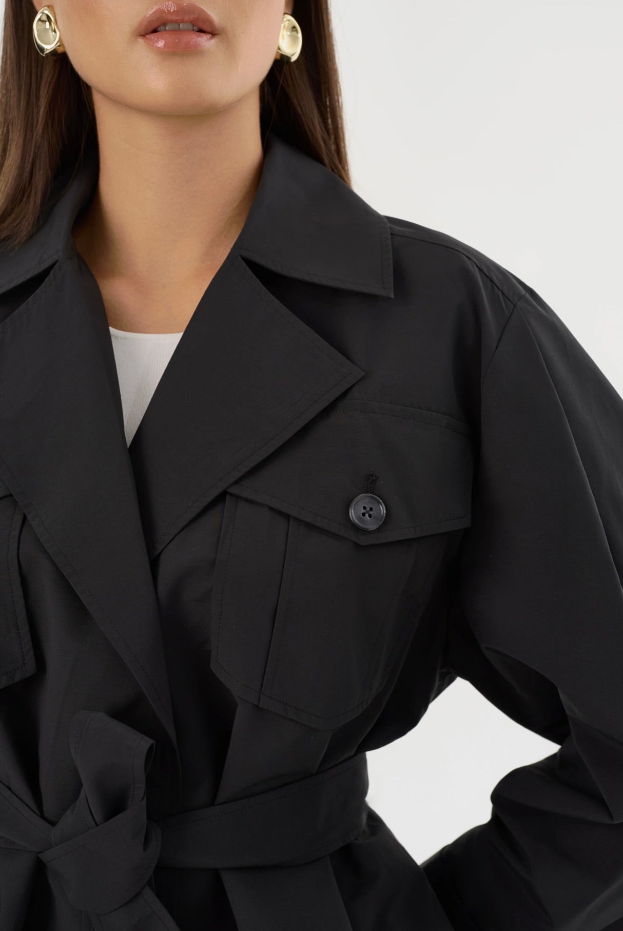 Quinn Women's Black Cropped Trench Coat - Stylish Water-Resistant Lightweight Jacket for Spring & Fall Fashion | Perfect for Office, Dating & Outdoor Activities