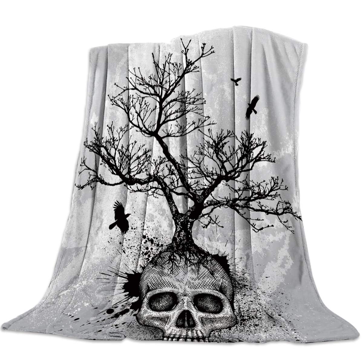 Personalized Throw Blanket - Soft Flannel Fleece Bed Blanket with Black & White Skull Tree Pattern | Lightweight Comfy Blanket for Kids, Bedroom, Living Room & Sofa (49x79 inches) | Perfect for Cozy Nights, Movie Time & Home Decor