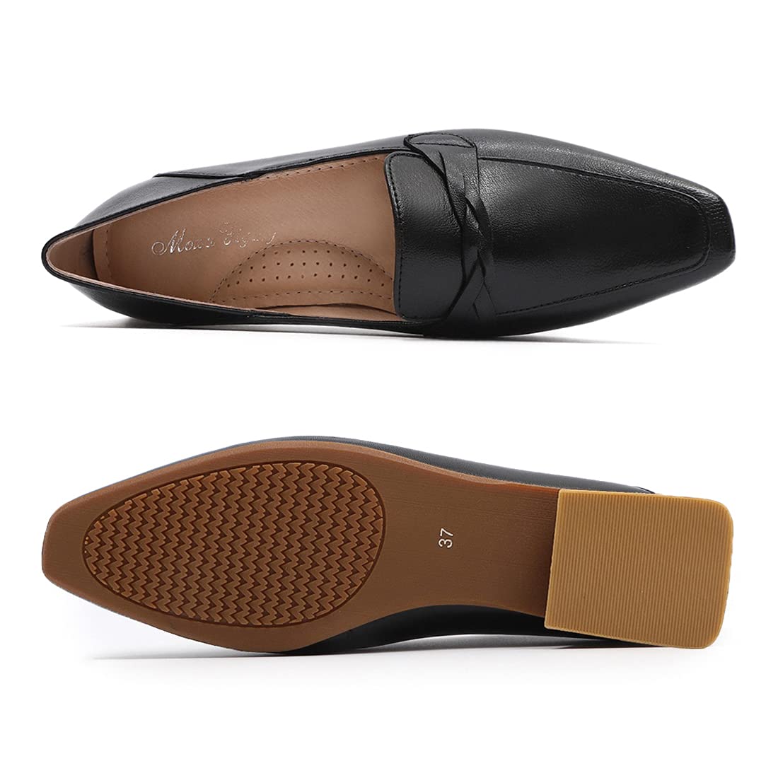Women's Leather Penny Loafers - Square Toe Slip-On Dress Shoes for Office & Casual Wear - Comfortable & Stylish Flat Shoes for Women - Perfect for Work, Business, Travel & Everyday Outfits