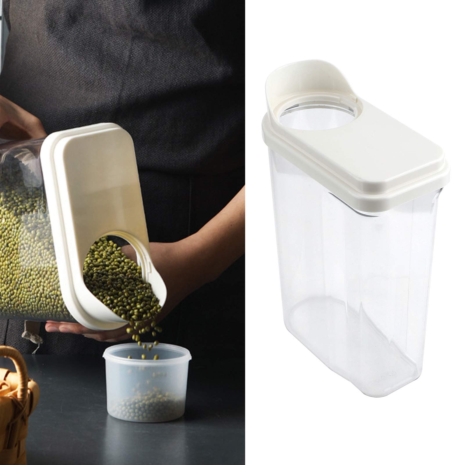 2.5L Airtight Plastic Food Storage Containers with Lids - Clear Cereal Dispenser for Grains, Dried Fruits & Snacks | Durable BPA-Free Kitchen Organization | Pantry, Office & Camping Use (White)