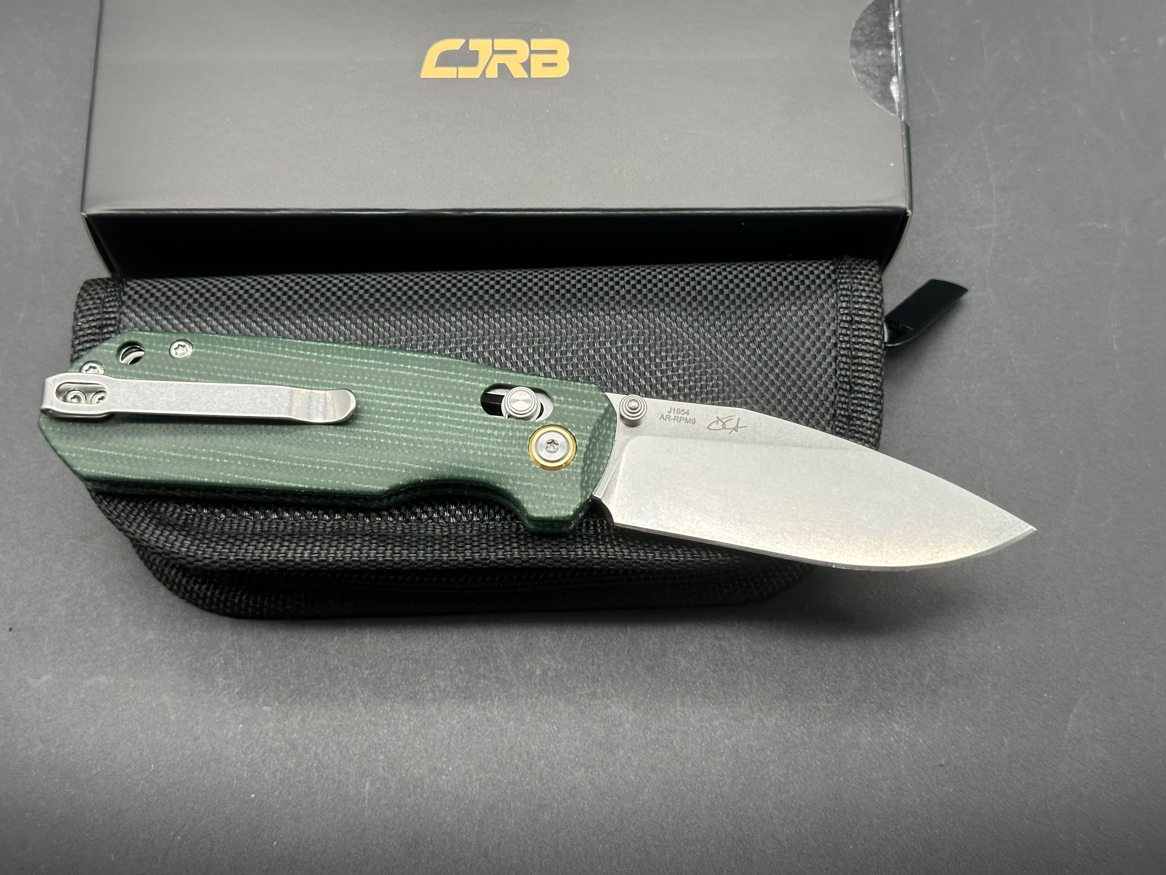 CJRB Maximal Folding Knife - Green Micarta Handle, AR-RPM9 Steel Drop Point Blade - EDC, Outdoor, Camping & Survival Tool