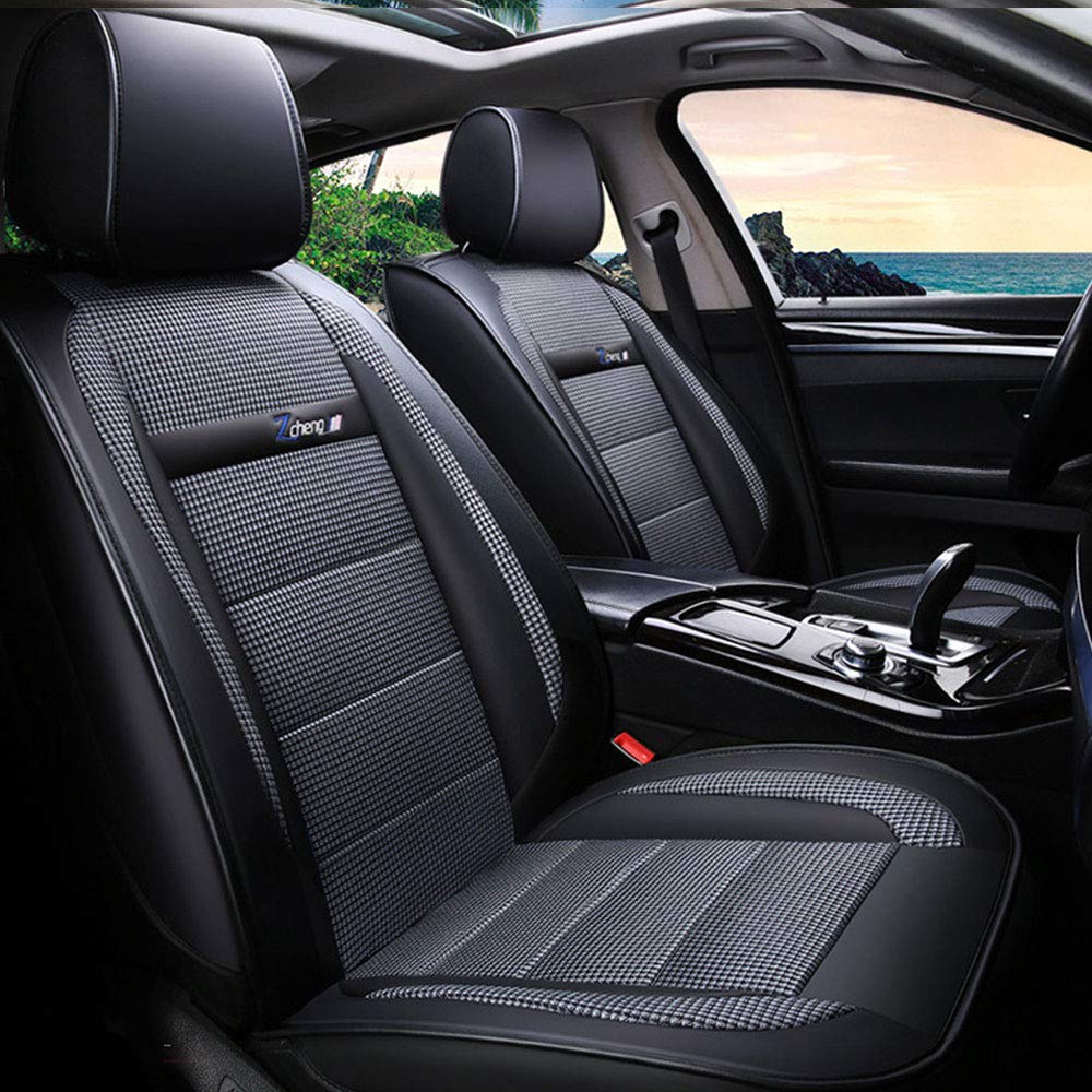 Zhangtaolf Full Set of 5-Seater Linen Car Seat Covers - Breathable & Comfortable Car Seat Cushions with Airbag Compatibility | Premium Car Interior Accessories for SUVs, Sedans & Trucks | Perfect for Road Trips, Daily Commute & Family Travel