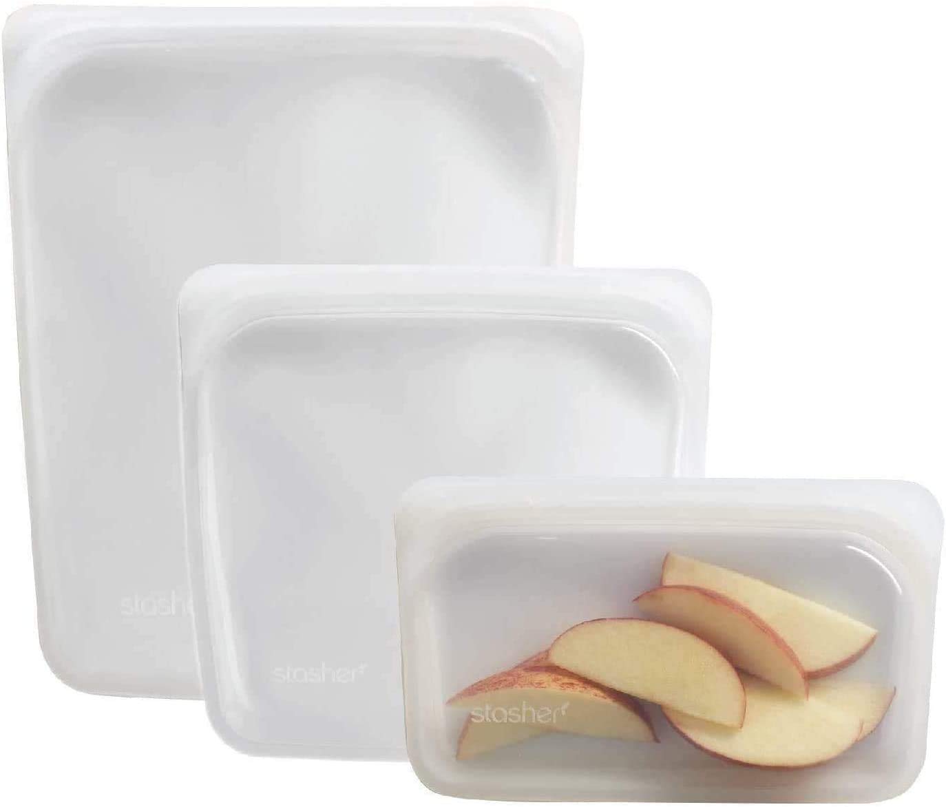 Stasher Reusable Silicone Food Storage Bags - 3 Pack Clear Sandwich, Snack & Sous Vide Bags | Eco-Friendly, Leak-Proof Kitchen Essentials for Meal Prep, Travel & Leftovers