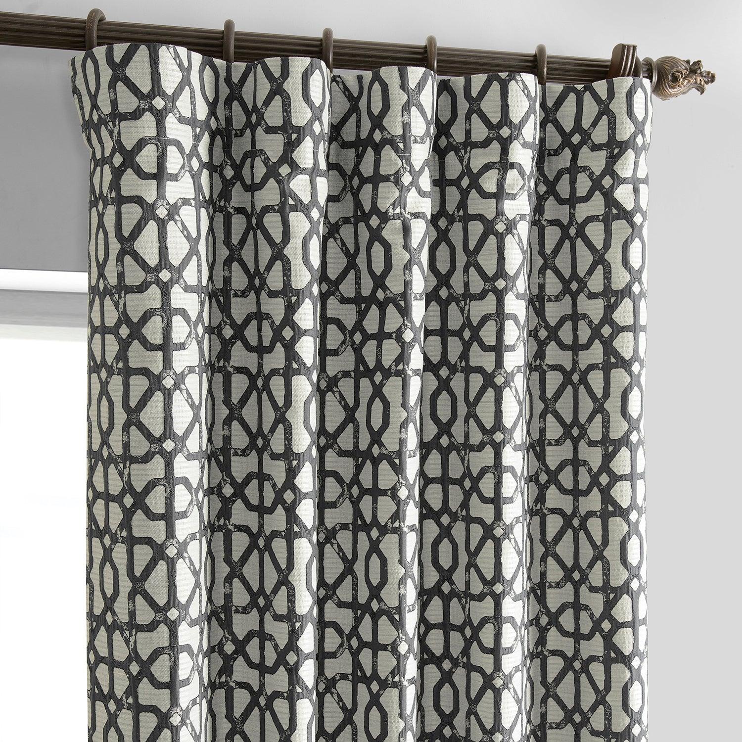 Metro Black Geometric Faux Silk Jacquard Blackout Curtains for Bedroom & Living Room - Elegant Window Treatment for Light Control and Privacy