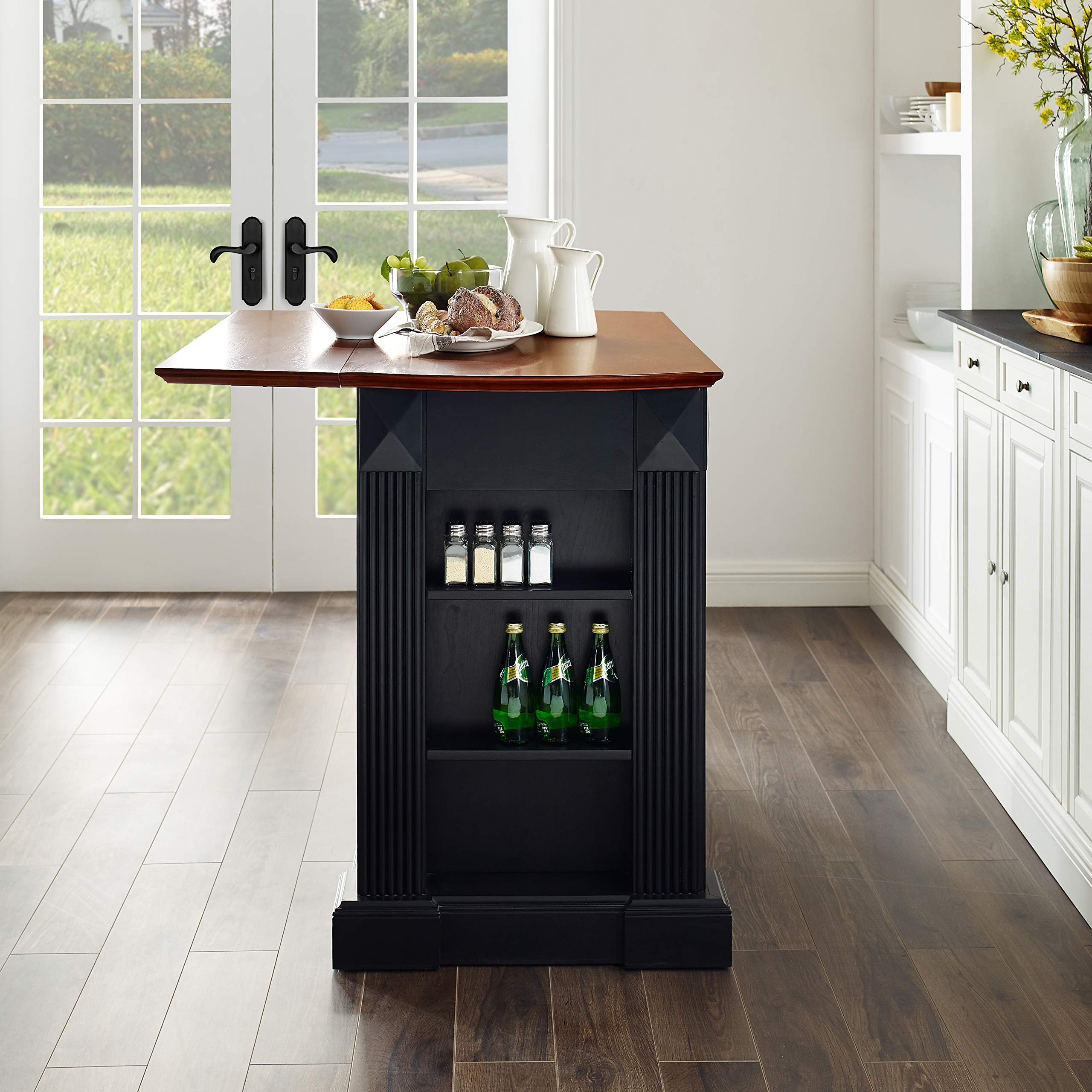 Crosley Black Drop Leaf Kitchen Island with Breakfast Bar - Expandable Dining Table for Small Spaces, Kitchen Storage & Countertop Workspace - Perfect for Apartments, Studios & Compact Homes