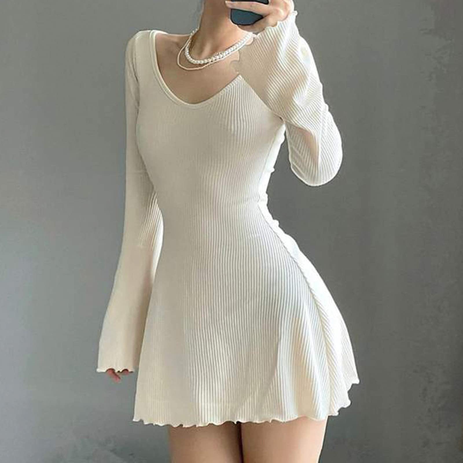 Sexy Bodycon Mini Dresses for Women - Long Sleeve Hollow Out Ruched Short Dress | Y2K Style Clubwear for Night Out, Party & Vacation | Perfect for Date Night, Clubbing & Special Occasions