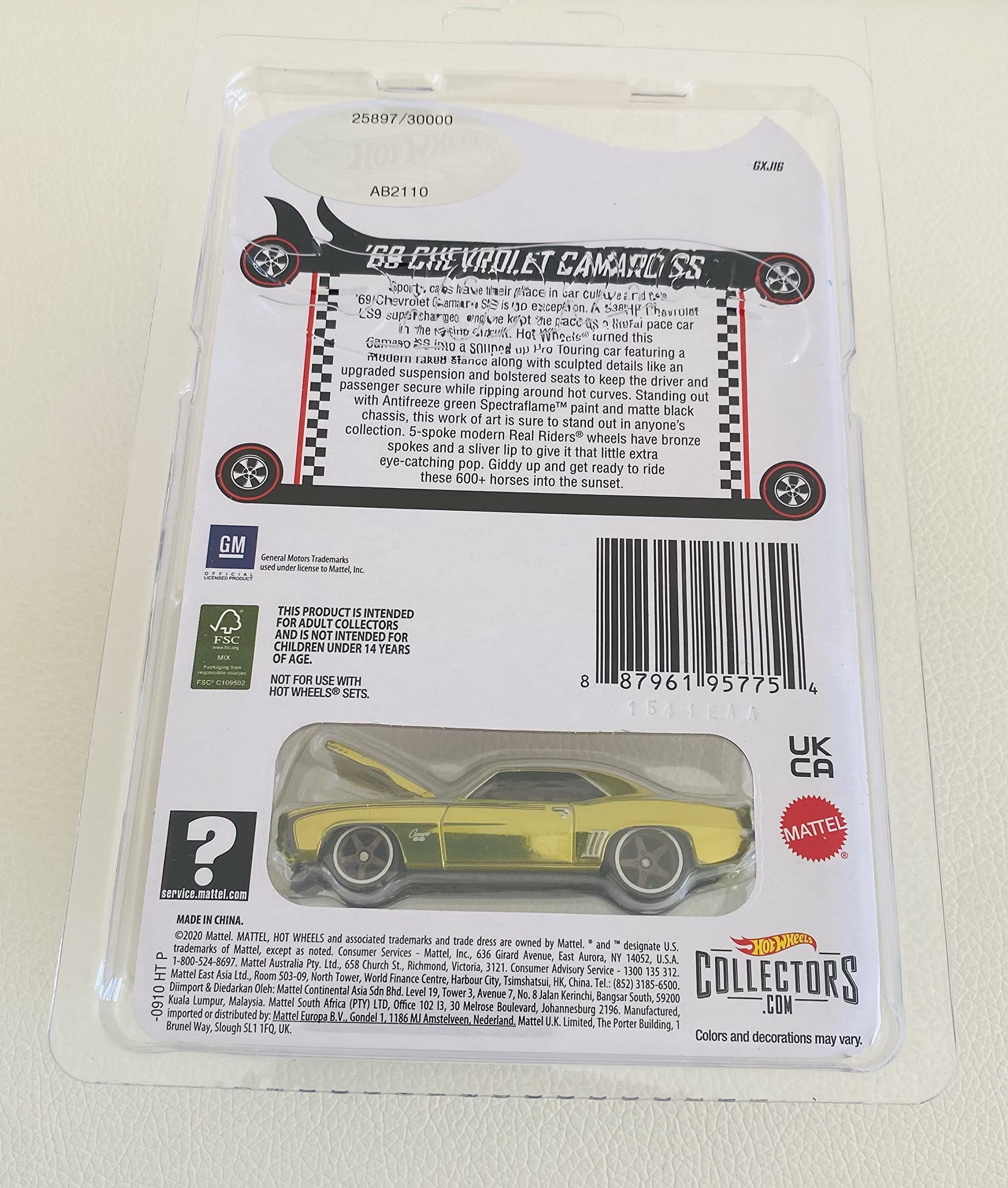 Hot Wheels RLC 1969 Chevrolet Camaro SS Limited Edition Collectible Die-Cast Car - Perfect for Collectors, Display Cases, and Racing Enthusiasts