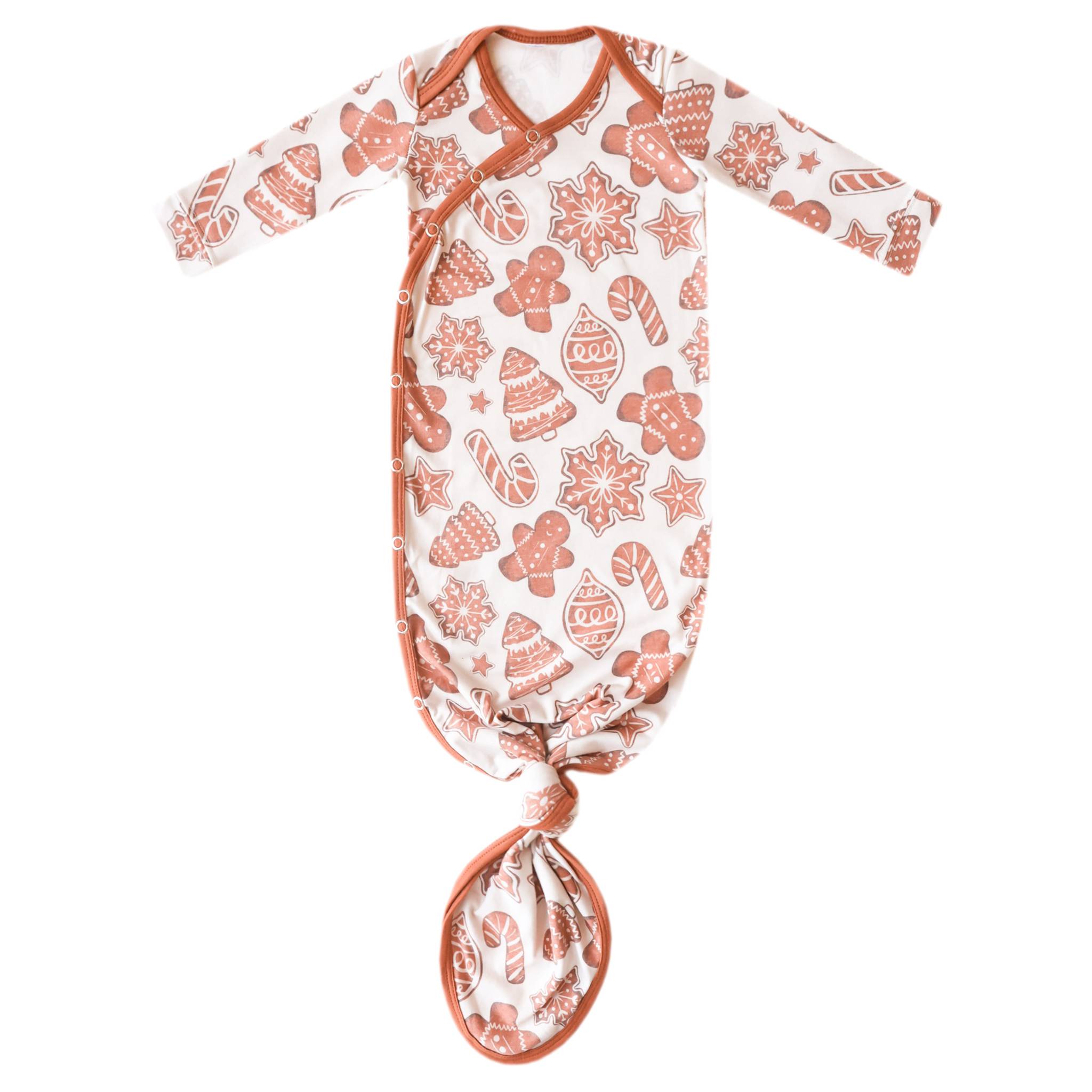 Baby Newborn Knotted Gown - Soft Cotton Gingerbread Print Sleepwear for Infants | Perfect for Holiday Photos, Christmas Outfits & Newborn Hospital Going Home Outfits