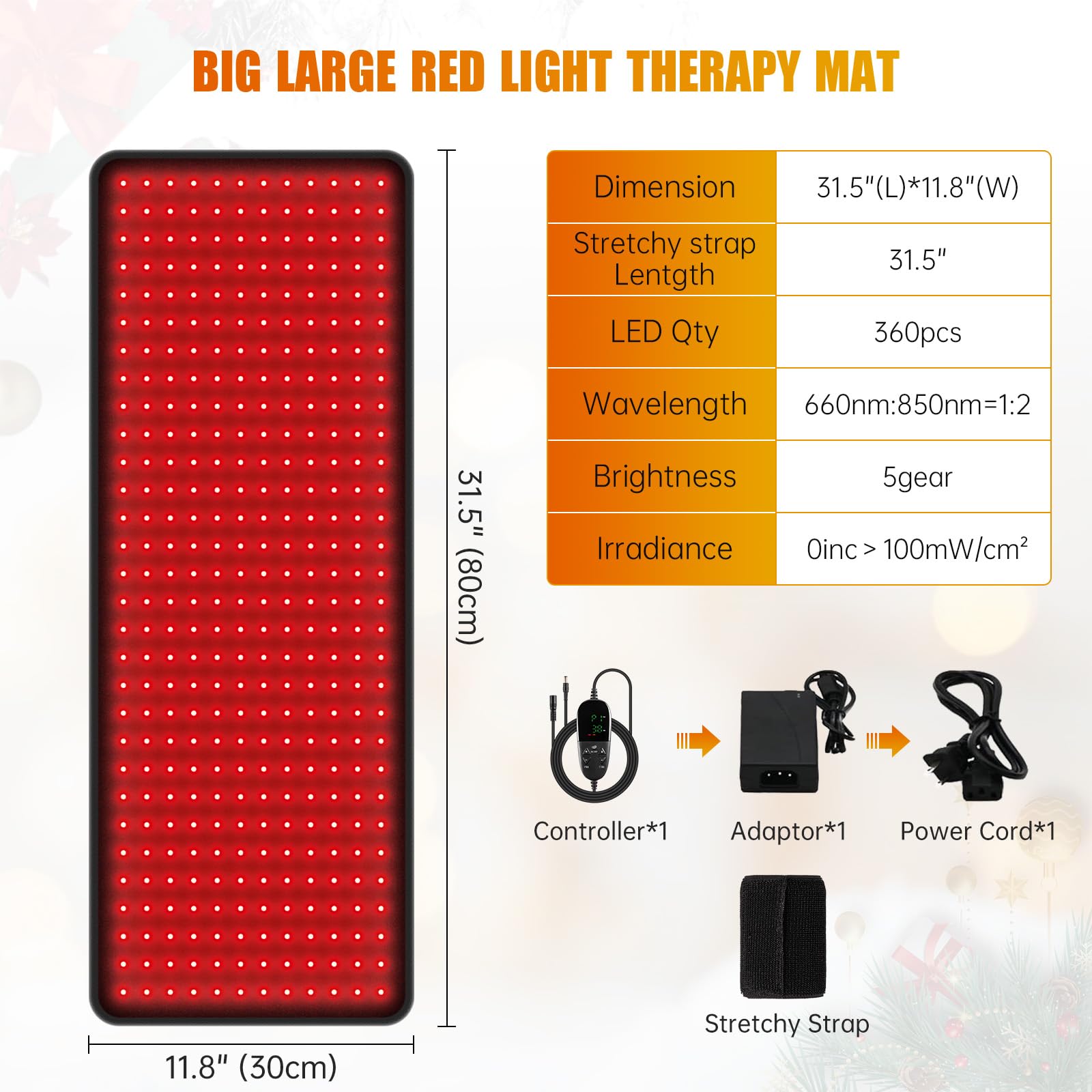 LED Red Light Therapy Pad - 360pcs 660nm & 850nm Dual Wavelength Light Therapy Mat with Timer & Adjustable Intensity for Back, Shoulder Pain Relief - Perfect for Home Use, Muscle Recovery & Joint Pain Treatment