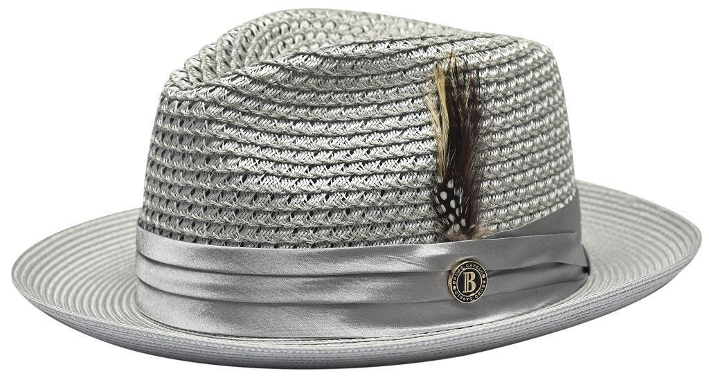 Silver Grey Fedora Braided Straw Hat for Women - Summer Beach Hat, Outdoor Sun Hat, Fashionable Wide Brim Hat for Vacation, Travel, and Casual Wear