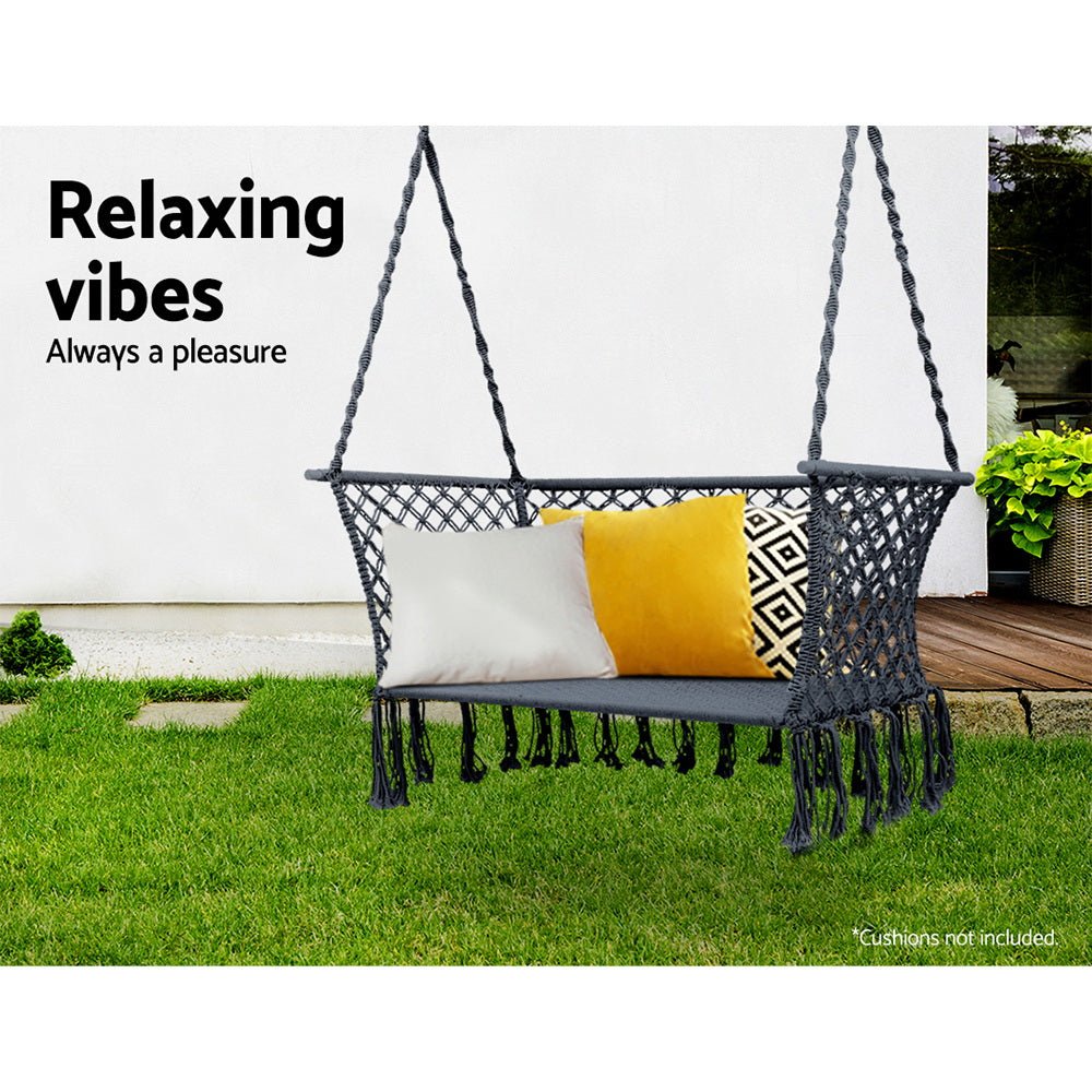 Portable 2-Person Grey Hammock Chair for Outdoor Camping, Backyard Relaxation & Travel - Lightweight & Easy to Hang