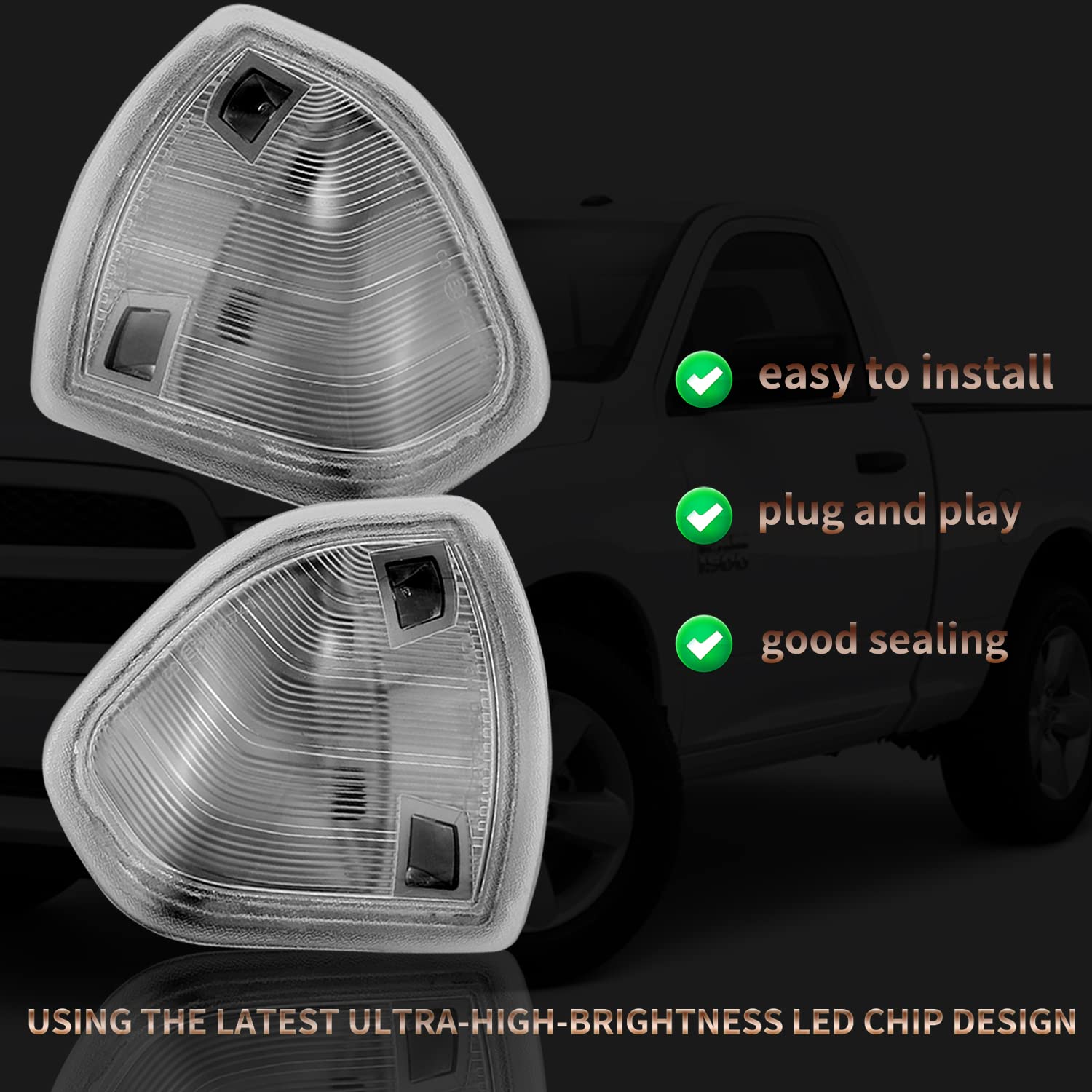 Dodge Ram 1500 2500 3500 LED Turn Signal Mirror Light Replacement (2010-2018) - Left & Right Side Clear Lens for Passenger & Driver - Perfect for Night Driving & Enhanced Safety