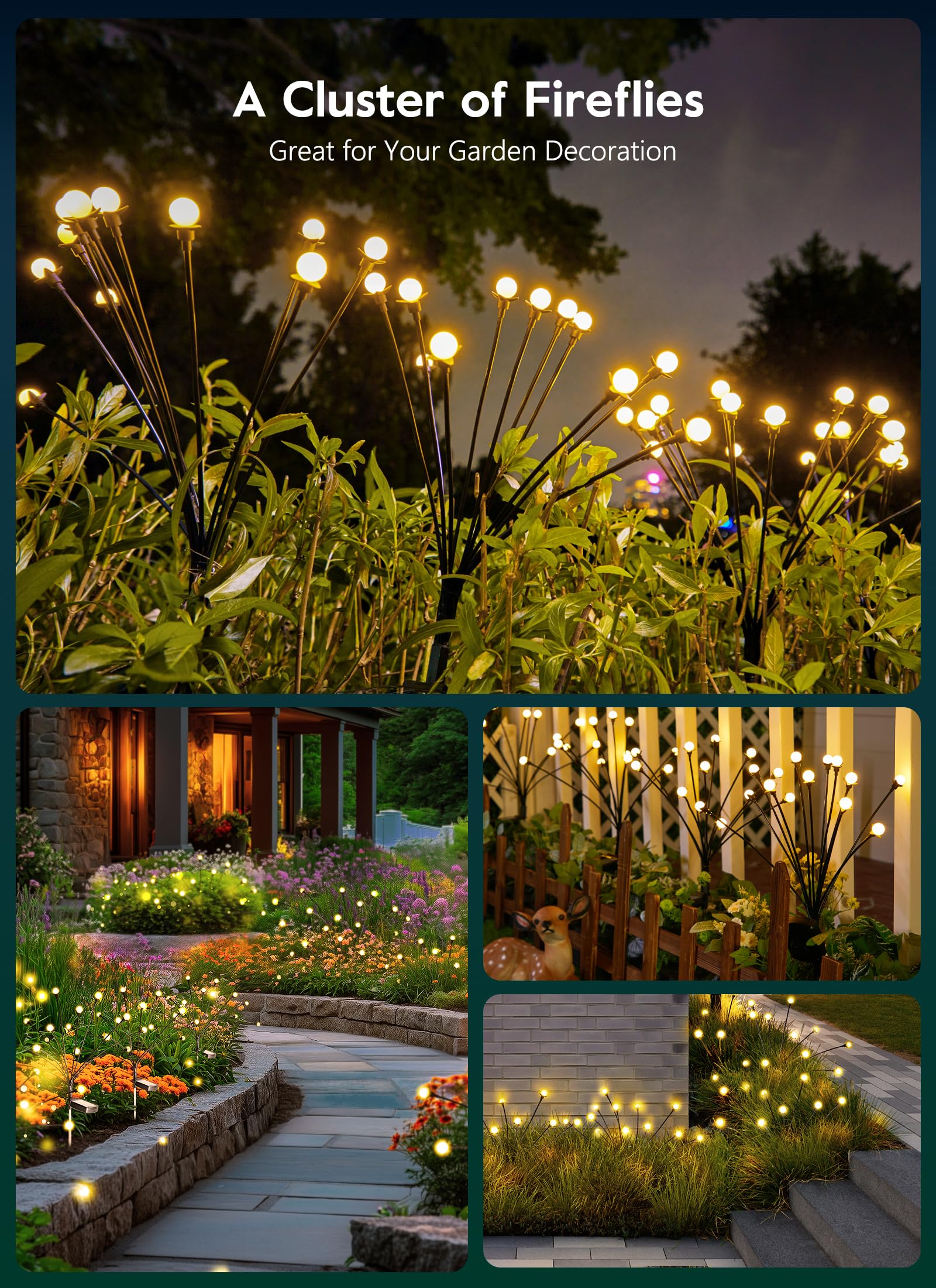 8 Pack Solar Garden Lights - 12 LED Waterproof Outdoor Solar Lights with 2 Lighting Modes, Wind-Sway Firefly Design for Yard, Patio, Walkway Decoration (Warm White) | Perfect for Landscape Lighting, Garden Pathways & Backyard Ambience