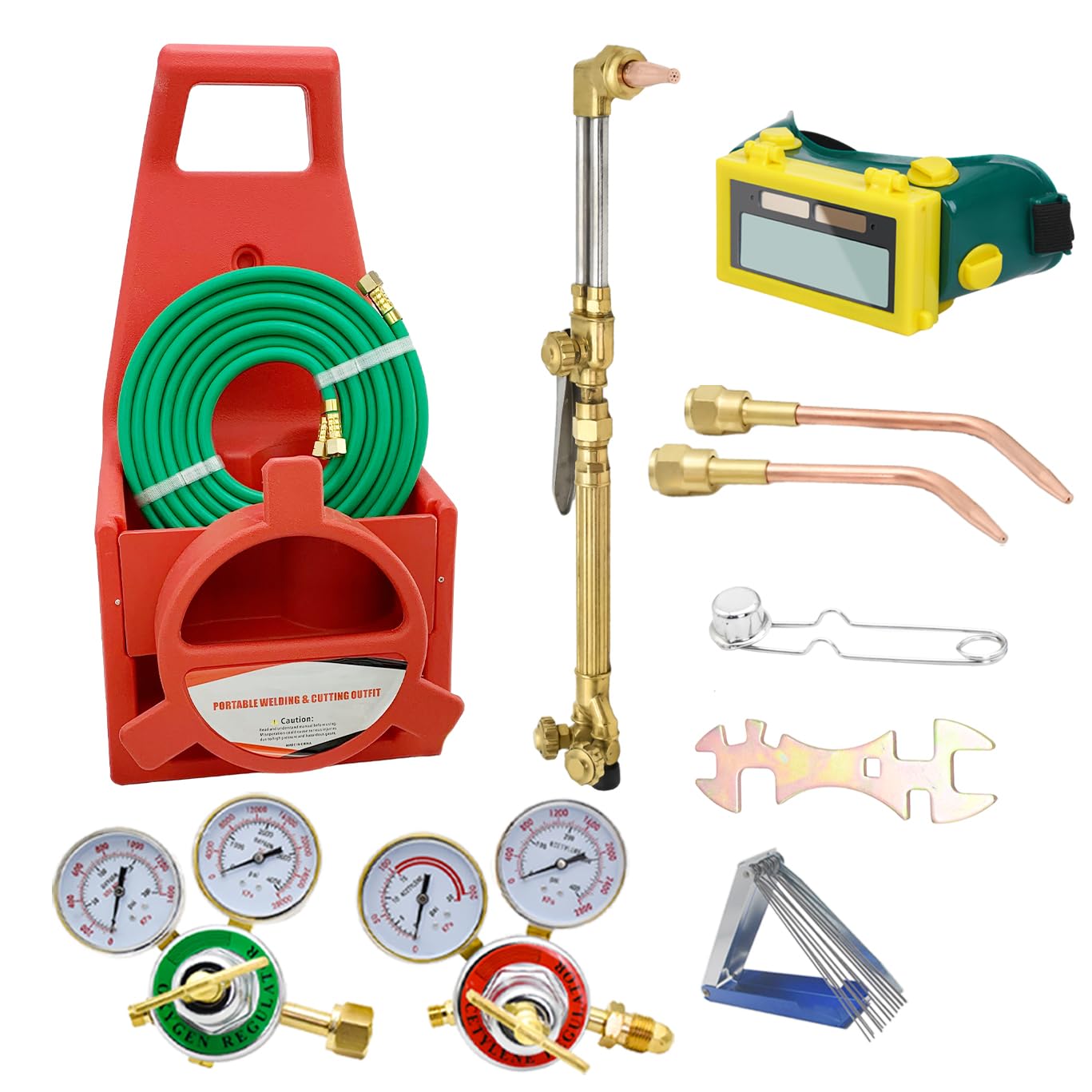 Portable Oxy Acetylene Torch Kit - Complete Gas Welding & Cutting Set with Regulators, Hose & Safety Goggles | Ideal for Metal Fabrication, Auto Repair, HVAC Work and DIY Welding Projects