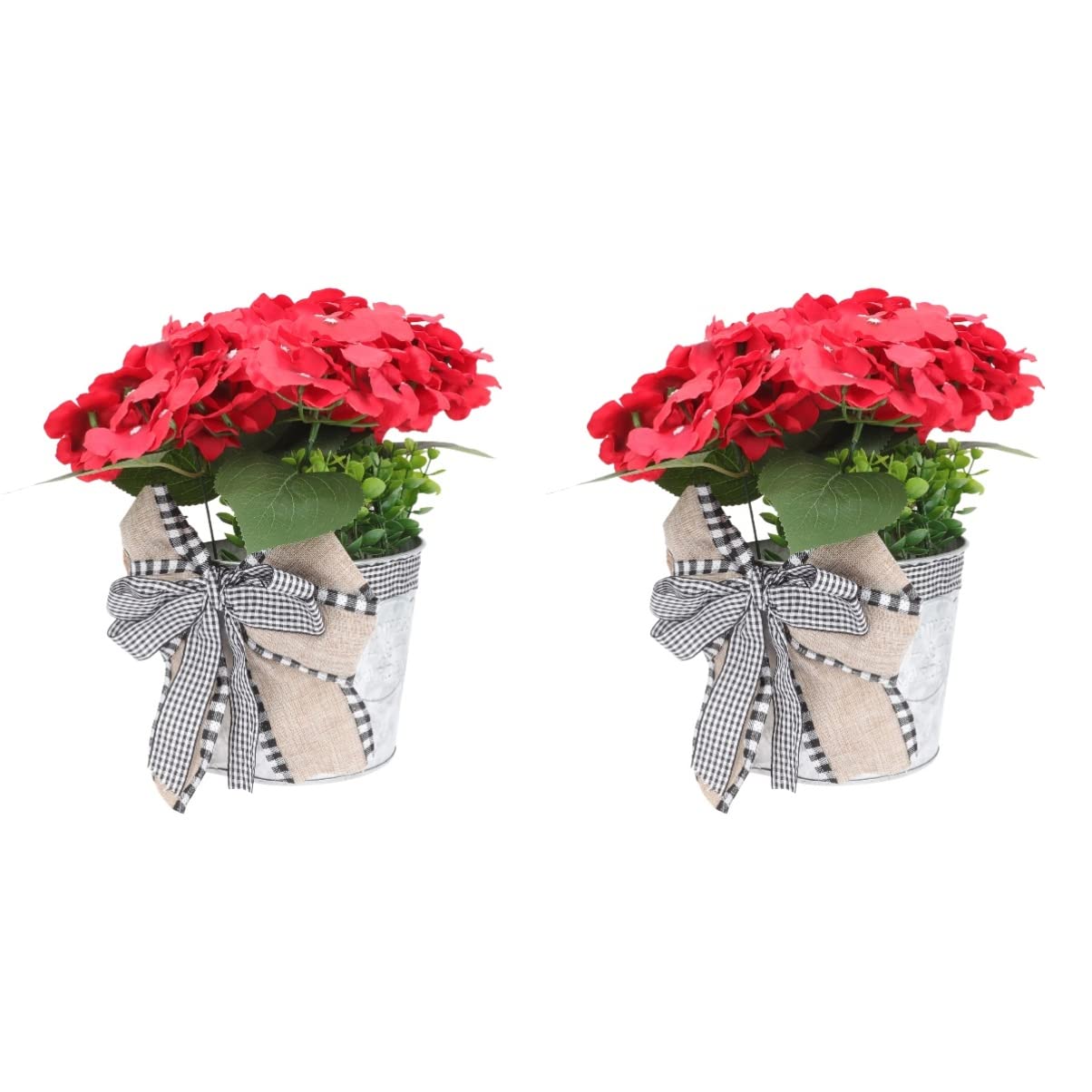 Yardwe 2-Pack Artificial Hydrangea Flowers in Metal Vase - Realistic Fake Hydrangea Bouquet for Home Decor, Wedding Centerpieces & Office Decoration