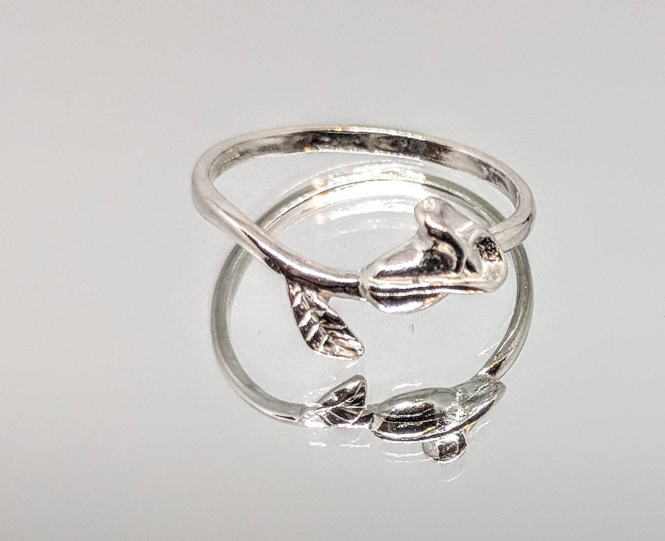 14K Solid Gold or Sterling Silver Rose with Stem Ring - Size 7, DIY Jewelry Setting for Women - Perfect for Valentine's Day Gifts, Anniversary Presents & Fashion Accessories