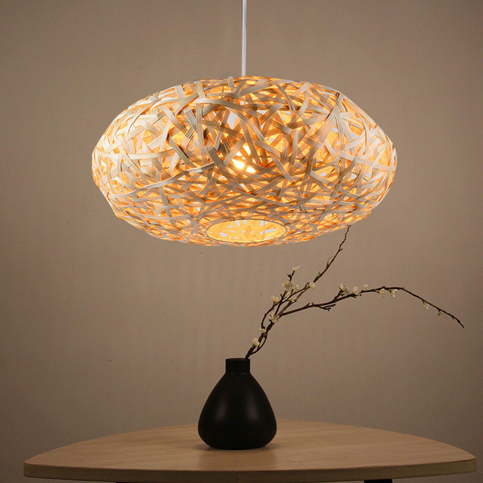 Futchoy Modern LED Pendant Light Chandelier - Handmade Bamboo Rattan Wicker Lamp Shade for Indoor/Outdoor Ceiling - Perfect for Restaurant, Bar, Living Room & Patio Lighting Decor