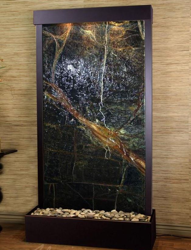 ADAGIO Tranquil River Flush Mount Ceiling Light - Blackened Copper & Green Marble Fixture (Model TRF1505) for Bedroom, Living Room, or Dining Room Lighting