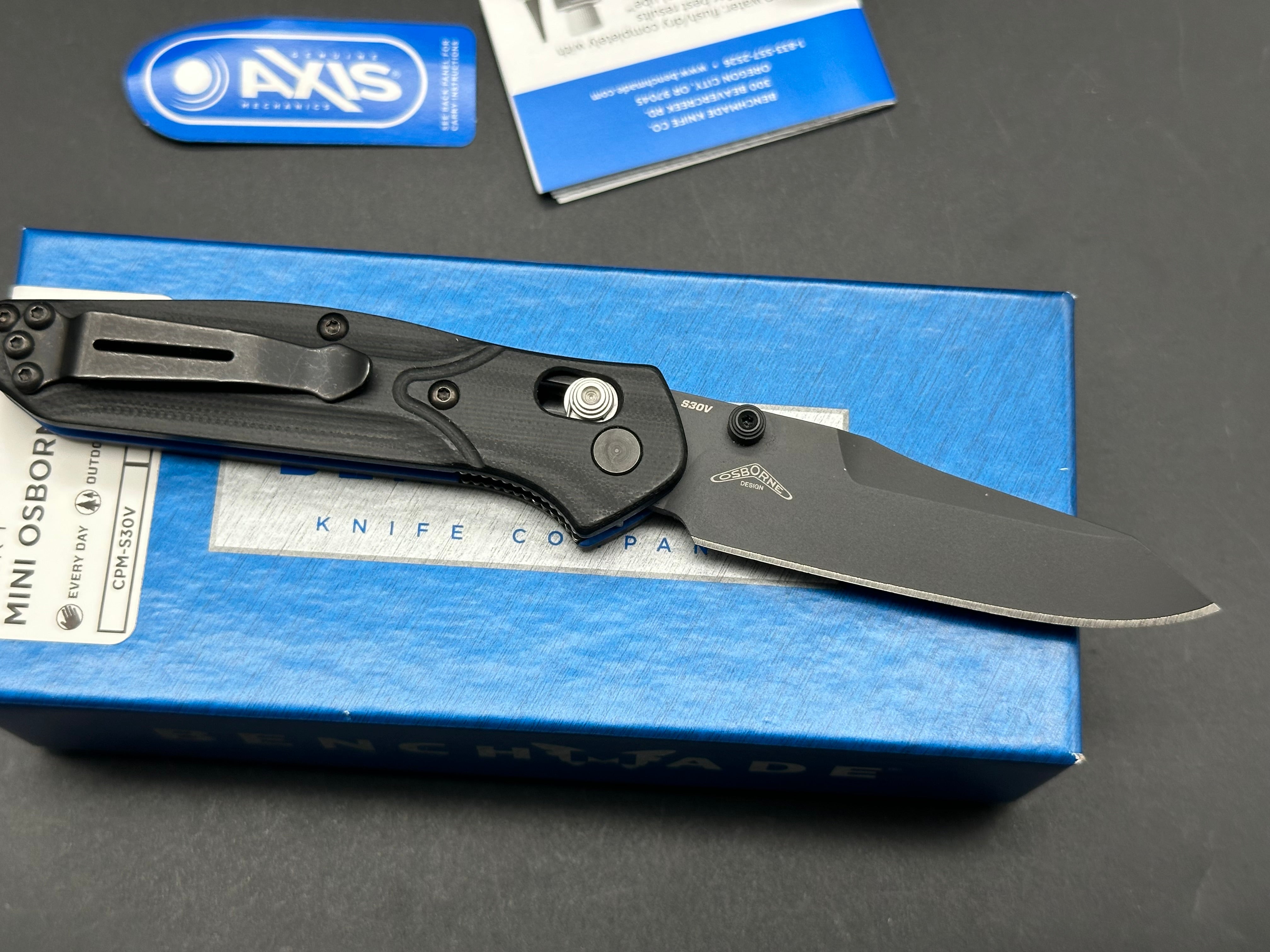 Benchmade 945BK-1 Mini Osborne AXIS Lock Folding Knife - Black G10 Handle, 2.9