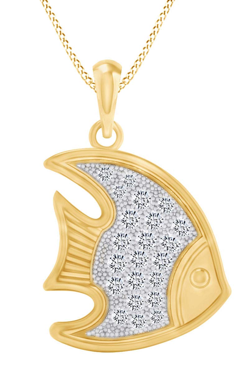 1/8 Carat Natural Diamond Fish Pendant Necklace in 14k White Gold (0.12 CTTW) - Elegant Jewelry Gift for Women, Perfect for Birthdays, Anniversaries & Special Occasions