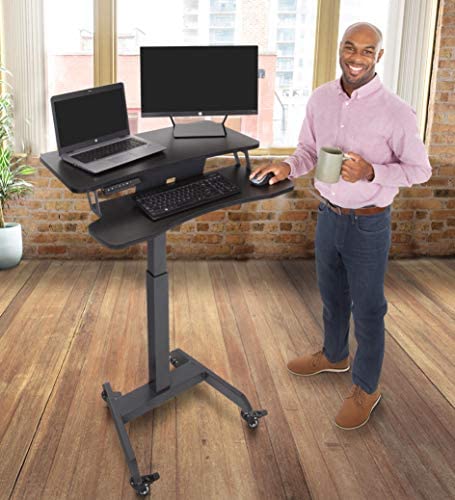 Stand Steady Cruizer Premier Rolling Electric Podium Desk - Adjustable Height Mobile Standing Desk with Wheels, Keyboard Tray & Programmable Controls - Compact Design for Office, School & Home Use (Black) - Perfect for Presentations, Remote Work & Classroom Teaching