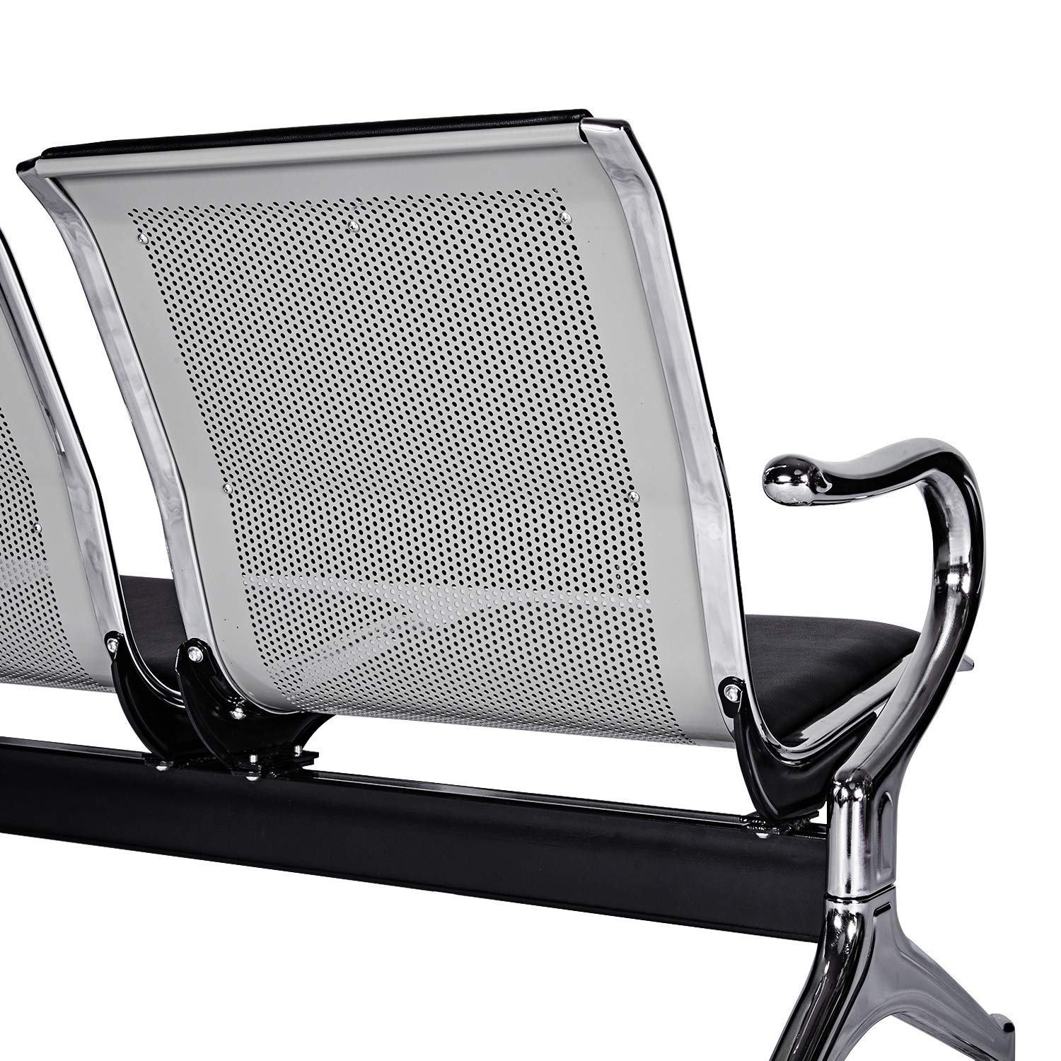 Premium PU Leather Waiting Room Chairs - 3-Seat Reception Sofa for Airport, Office, Bank & Hospital - Modern Black & Silver Guest Seating - Perfect for Lobbies, Waiting Areas & Public Spaces