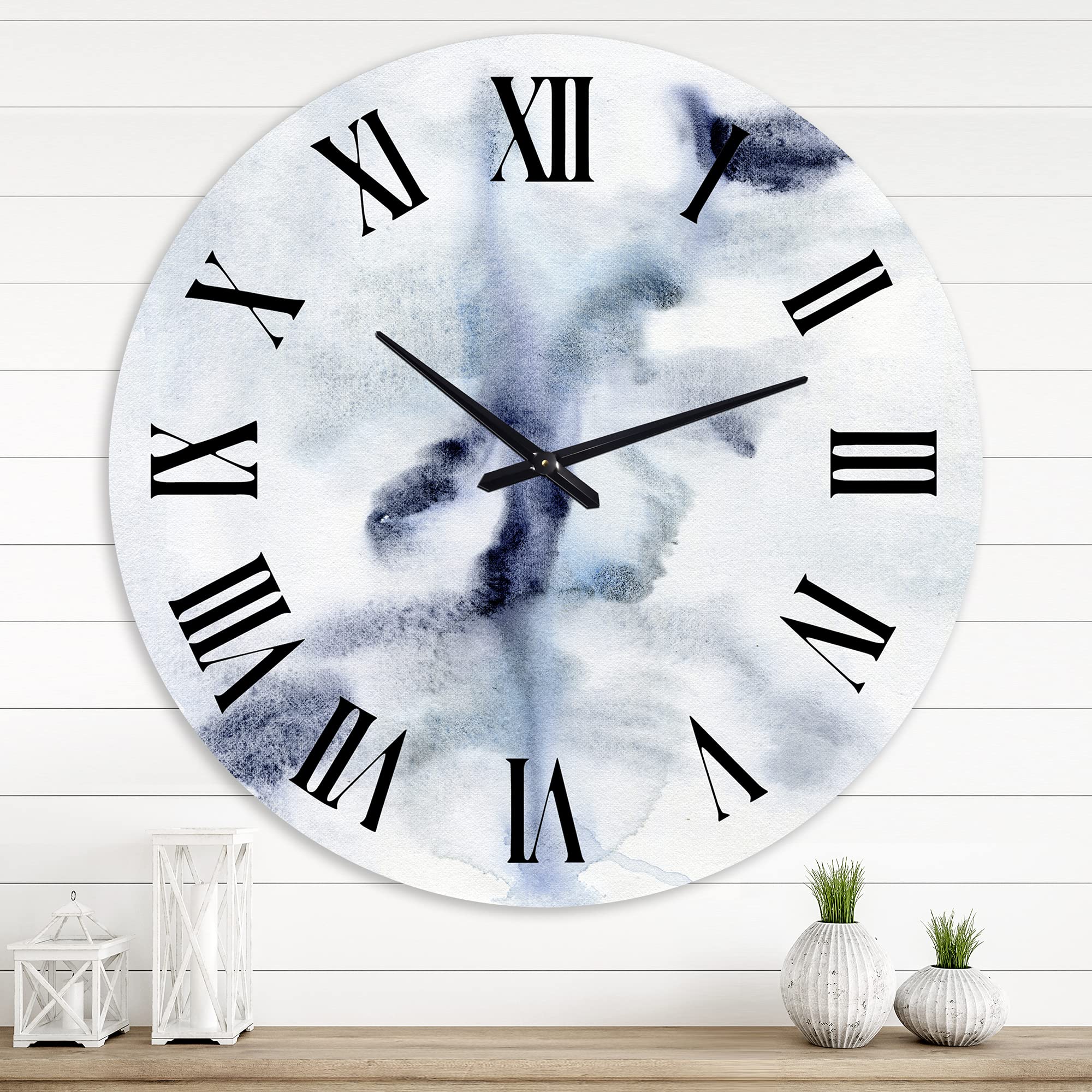 DesignQ Modern Abstract Dark Blue Clouds Fractal Wall Clock - Large Decorative Clock for Living Room, Bedroom, Office | Perfect for Home Decor & Interior Design