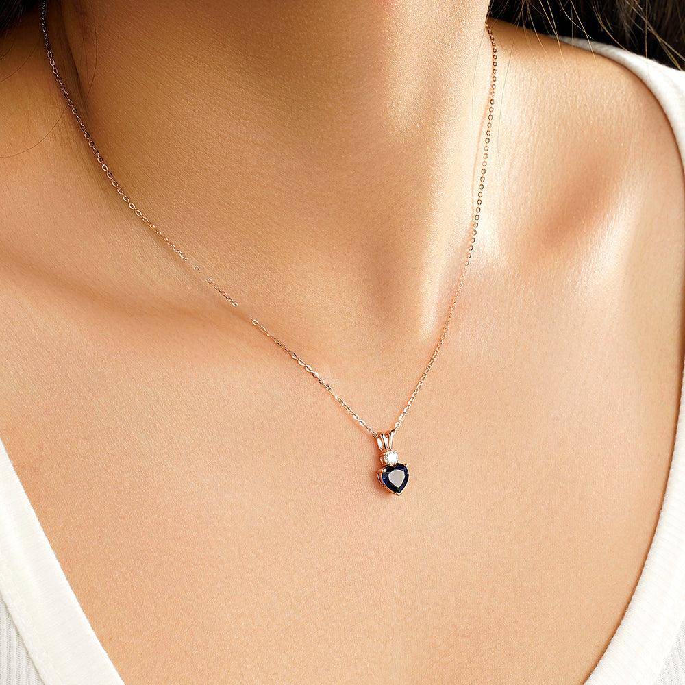 1.8 Carat Heart-Shaped Blue Sapphire Solitaire Pendant with White Sapphire Accents - Elegant Jewelry Gift for Valentine's Day, Anniversary & Special Occasions