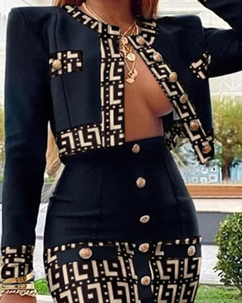2024 New Spring Women's Long Sleeve Button Up Sexy Bodycon Mini Dress & Skirt Set - Bandage High Street Party Outfit for Night Out, Date Night, and Club Wear