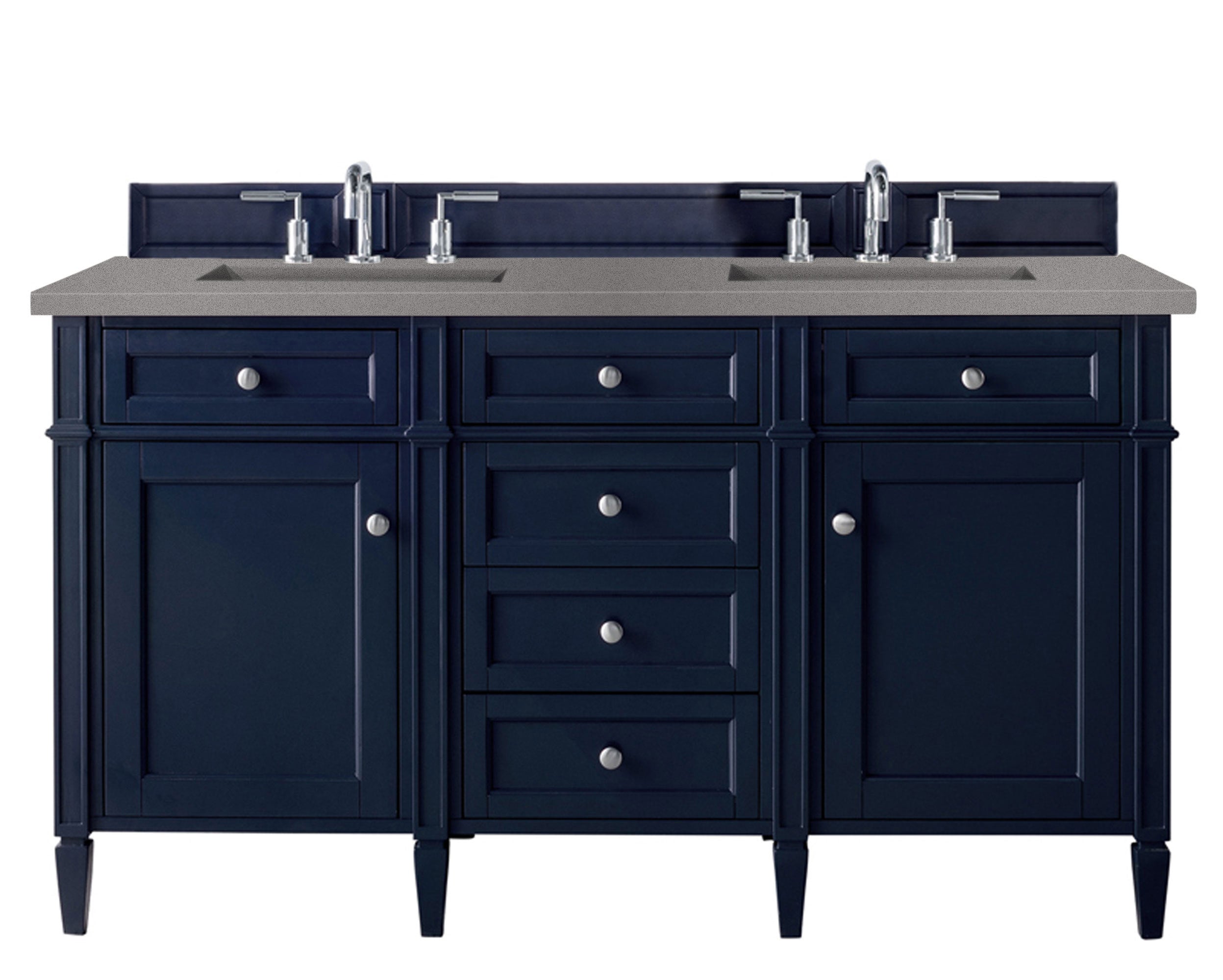 Brittany 60 Inch Victory Blue Double Bathroom Vanity with 3CM Grey Expo Quartz Countertop - Perfect for Master Bathroom Renovation & Modern Home Decor