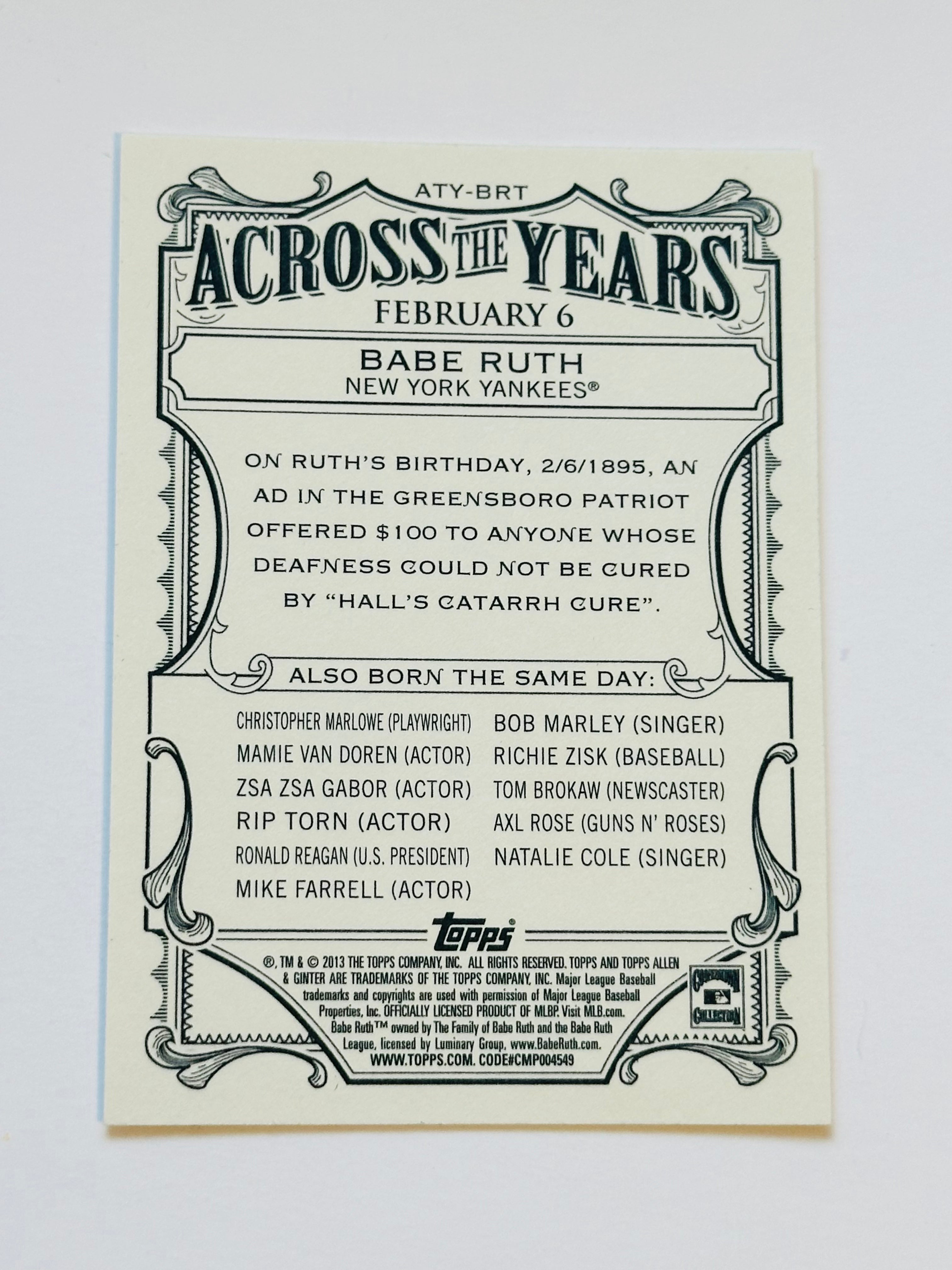 2013 Babe Ruth Baseball Insert Card - Rare Collectible for Sports Memorabilia Fans & Card Collectors | Perfect for Display, Trading, and Investment