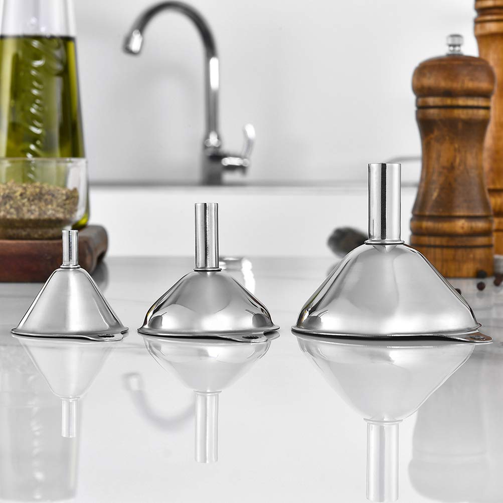 3-Piece Stainless Steel Kitchen Funnels Set - Durable Household Filling Funnels for Cooking, Baking, Oil Transfer & DIY Projects