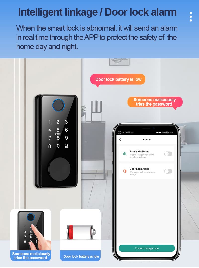 Smart Deadbolt Lock - Fingerprint & Biometric Electronic Door Lock with Tuya/TT APP Remote Control - Keyless Entry for Home Security (Black) - Perfect for Apartments, Rentals & Smart Homes
