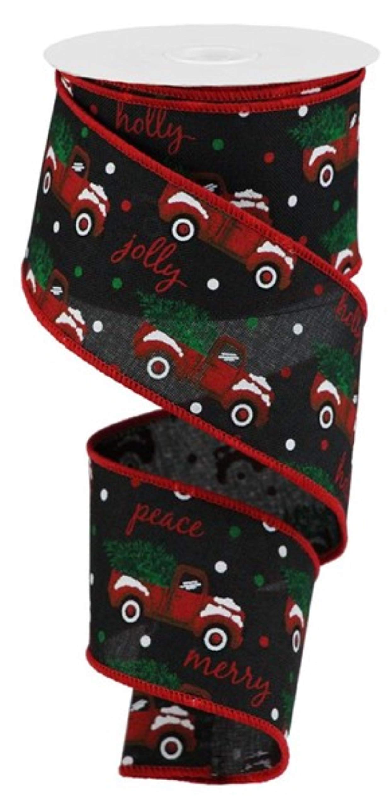 Vintage Christmas Truck Wired Edge Ribbon - 10 Yards Black 2.5 Inch Decorative Ribbon for Gift Wrapping, Tree Decorations, Holiday Crafts and DIY Projects