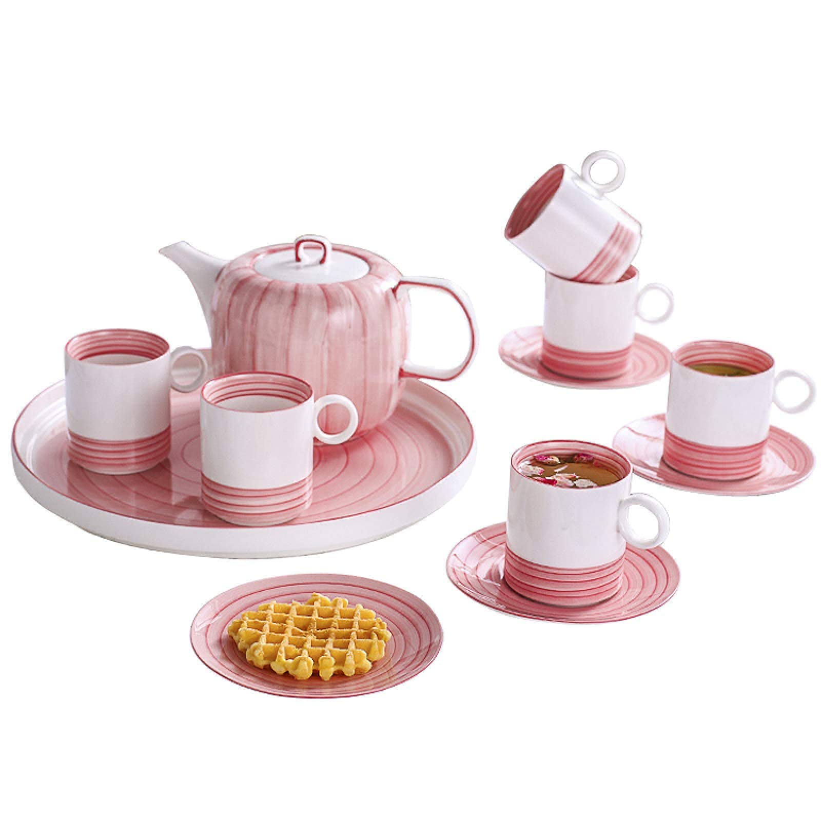 Elegant 6-Piece Pink Tea Set for Adults - Teapot, Cups & Saucers with Serving Tray | Perfect for Afternoon Tea, Coffee Break & Gift Giving | Ideal for Home, Office & Special Occasions