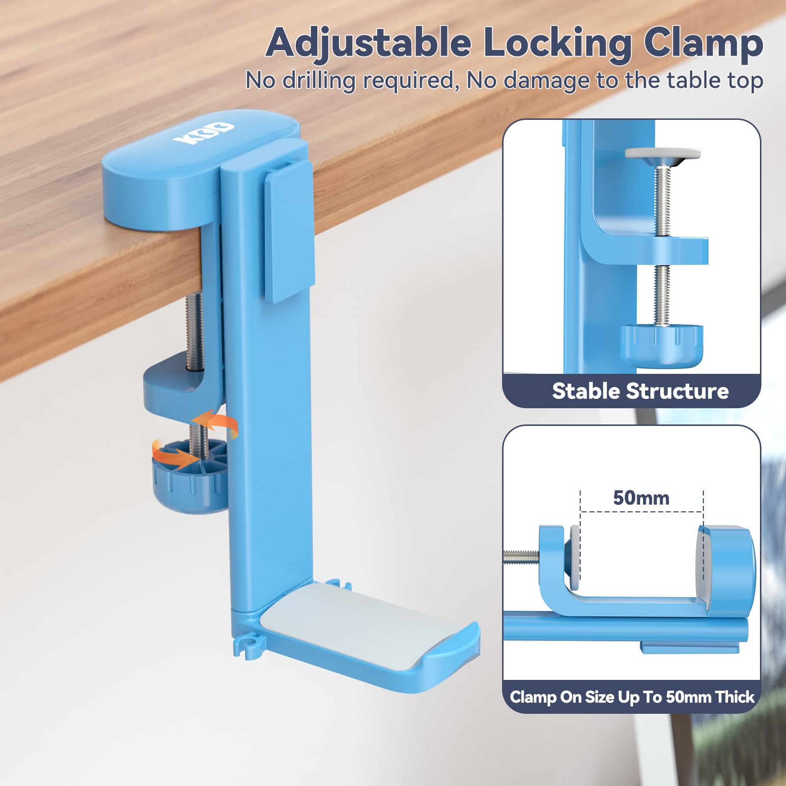 KDD 2-in-1 Rotatable Under Desk Headphone Hanger with Cup Holder - Space Saving Desk Organizer for Headset & Coffee Mug/Water Bottle (Blue) - Perfect for Home Office, Gaming Setup & Workspace Organization