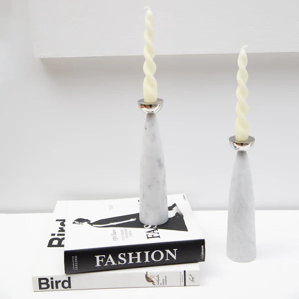 Elegant Marble & Silver Candle Holders Set of 2 - Modern Home Decor for Dining Table, Wedding Centerpiece, and Romantic Ambiance