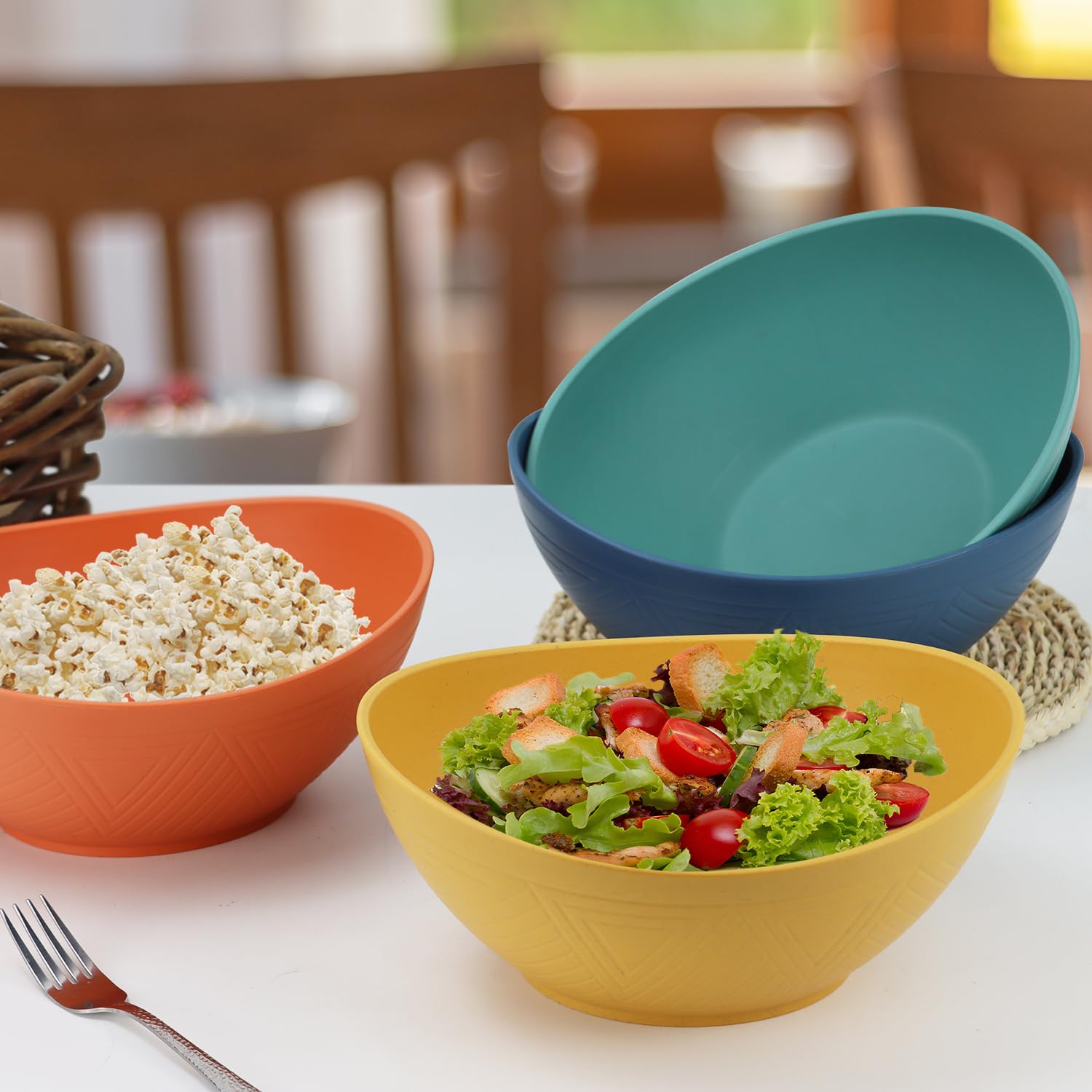Homienly 9.6 Inch Large Serving Bowls Set of 4 - 60 Oz Oval Dishes for Salad, Pasta, Side Dishes - Microwave & Dishwasher Safe - Multi Color - Perfect for Wedding Parties, Family Dinners & Entertaining Guests
