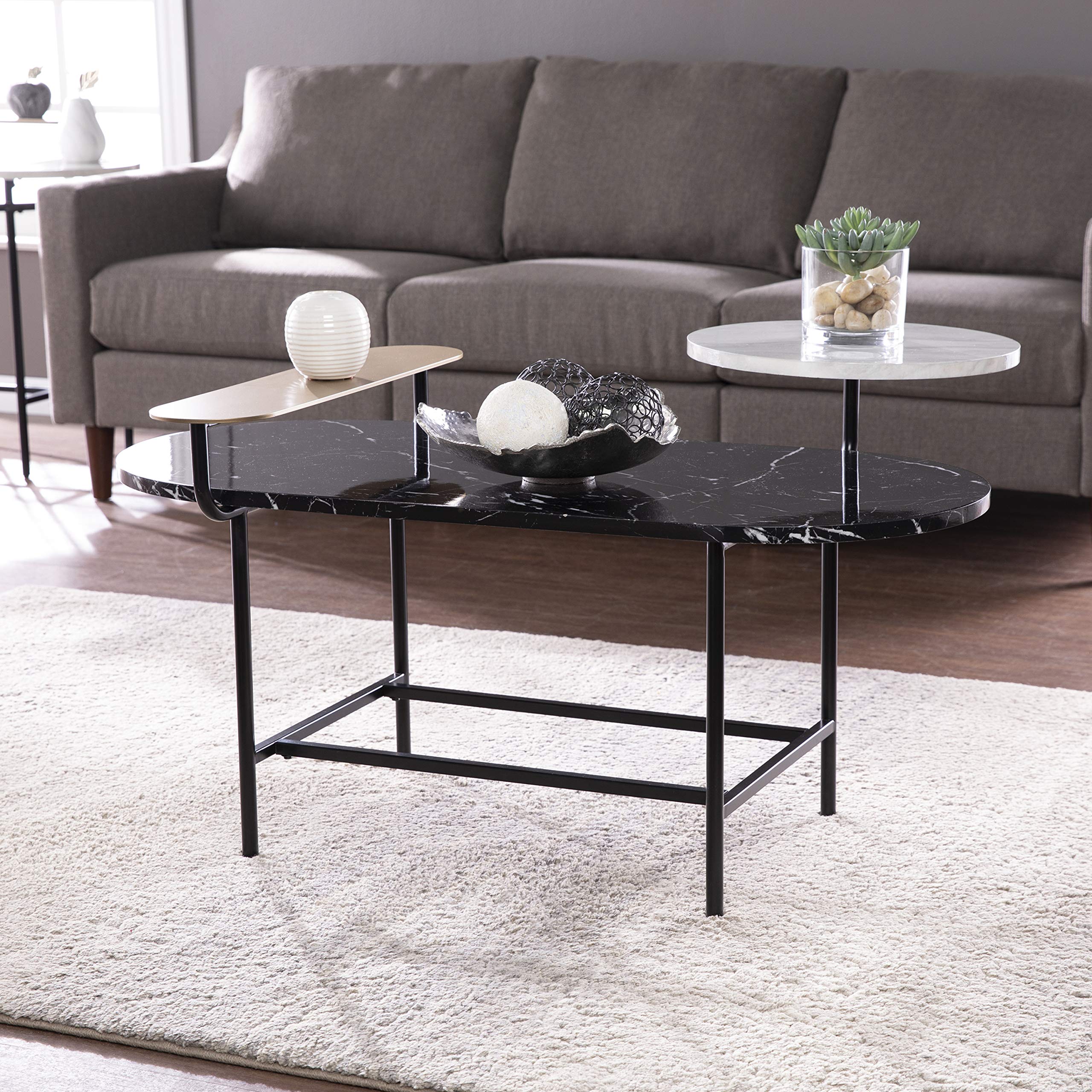 SEI Furniture Arcklid Cocktail Table - Modern Black and Gold Coffee Table for Living Room, Lounge, Home Decor | Stylish Center Table for Small Spaces, Apartments & Condos
