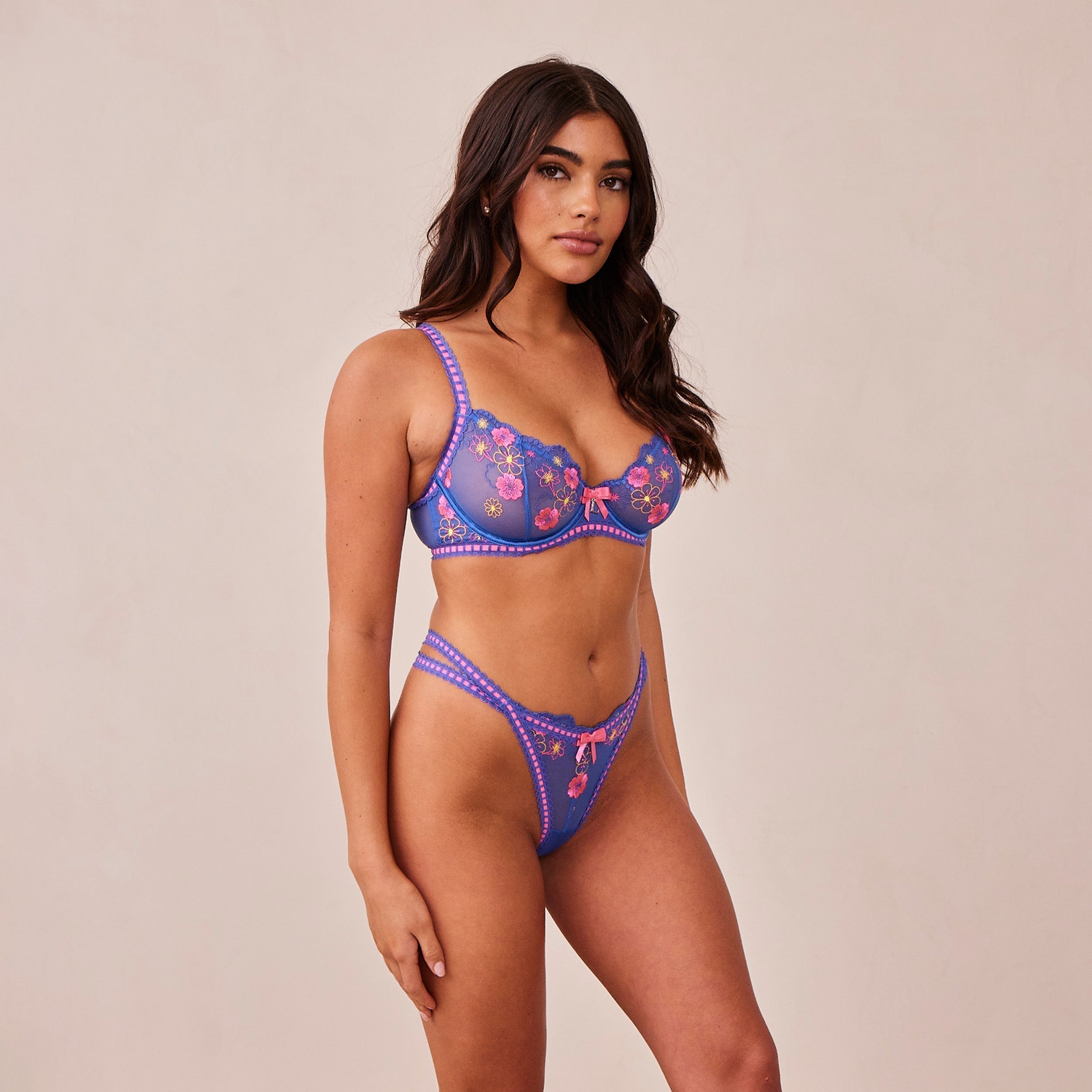 Sexy Neon Blue Balcony Bra - Comfortable Lace Underwire Push Up Bra for Women | Perfect for Date Nights, Parties & Special Occasions